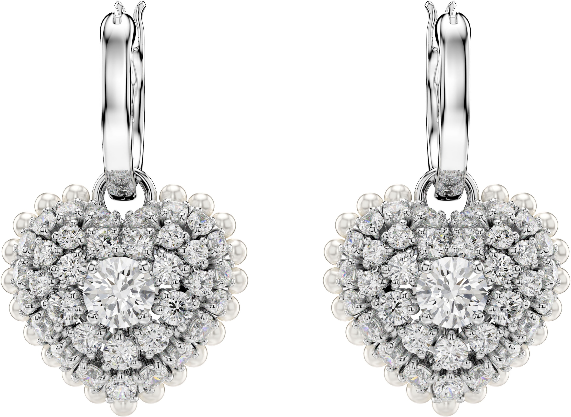 Swarovski Paar Creolen »Idyllia E Heart Drop Herz, 5684384«, mit Swarovski® Kristall - mit Swarovski® Perle - Einhänger abnehmbar