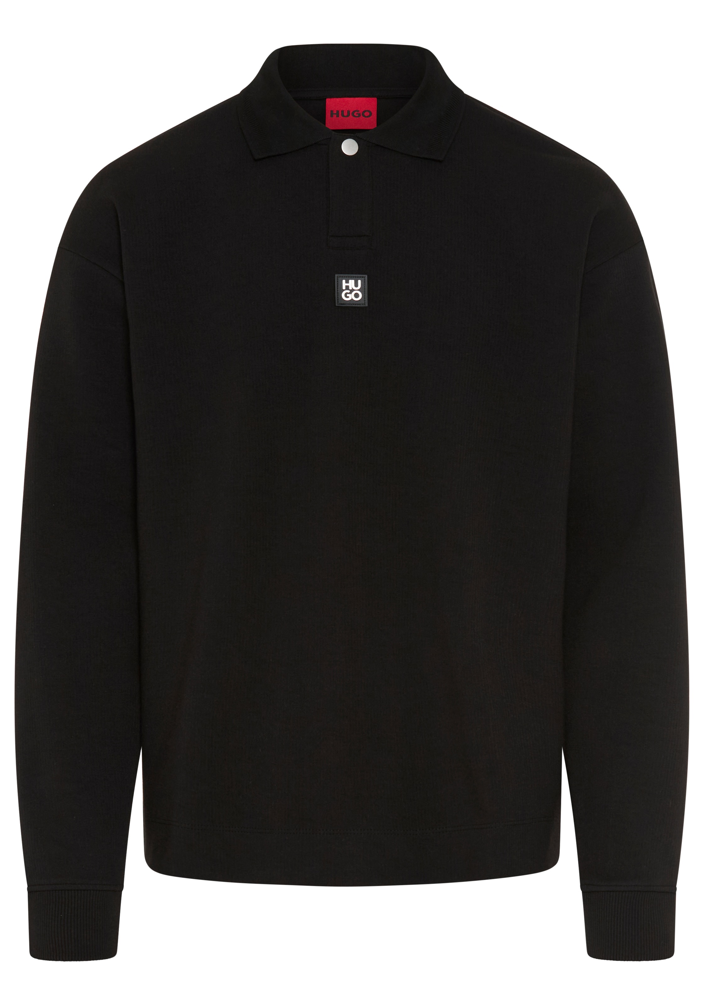 HUGO Sweatshirt "Dabins Metal Logo", Polokragen mit Druckknopf, Oversize Fit