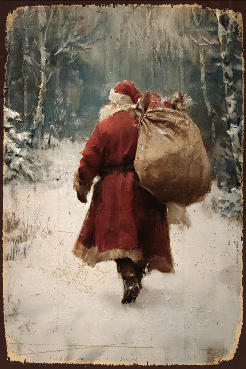 queence Metallbild »Stahlschild, Blechschild Weihnachtsmann im Schnee« Weihnachtsmann 1 Stk. tlg. Wanddeko Herbst Winterzeit 20x30 cm inkl. Lochbohrungen