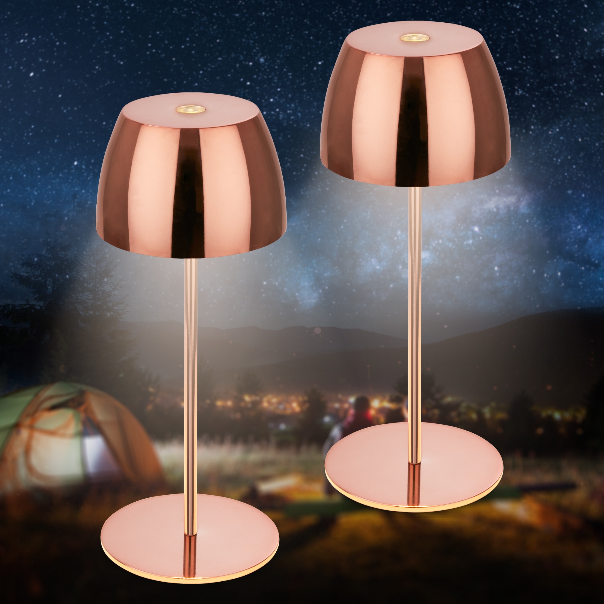 Briloner Leuchten LED Außen-Tischleuchte »SERINA MINI« LED-Modul 2 Stk. Warmweiß kabellos 20 x 8 cm Kupferfarbig 2,5W Wohnzimmer Schlafzimmer 2er-Set
