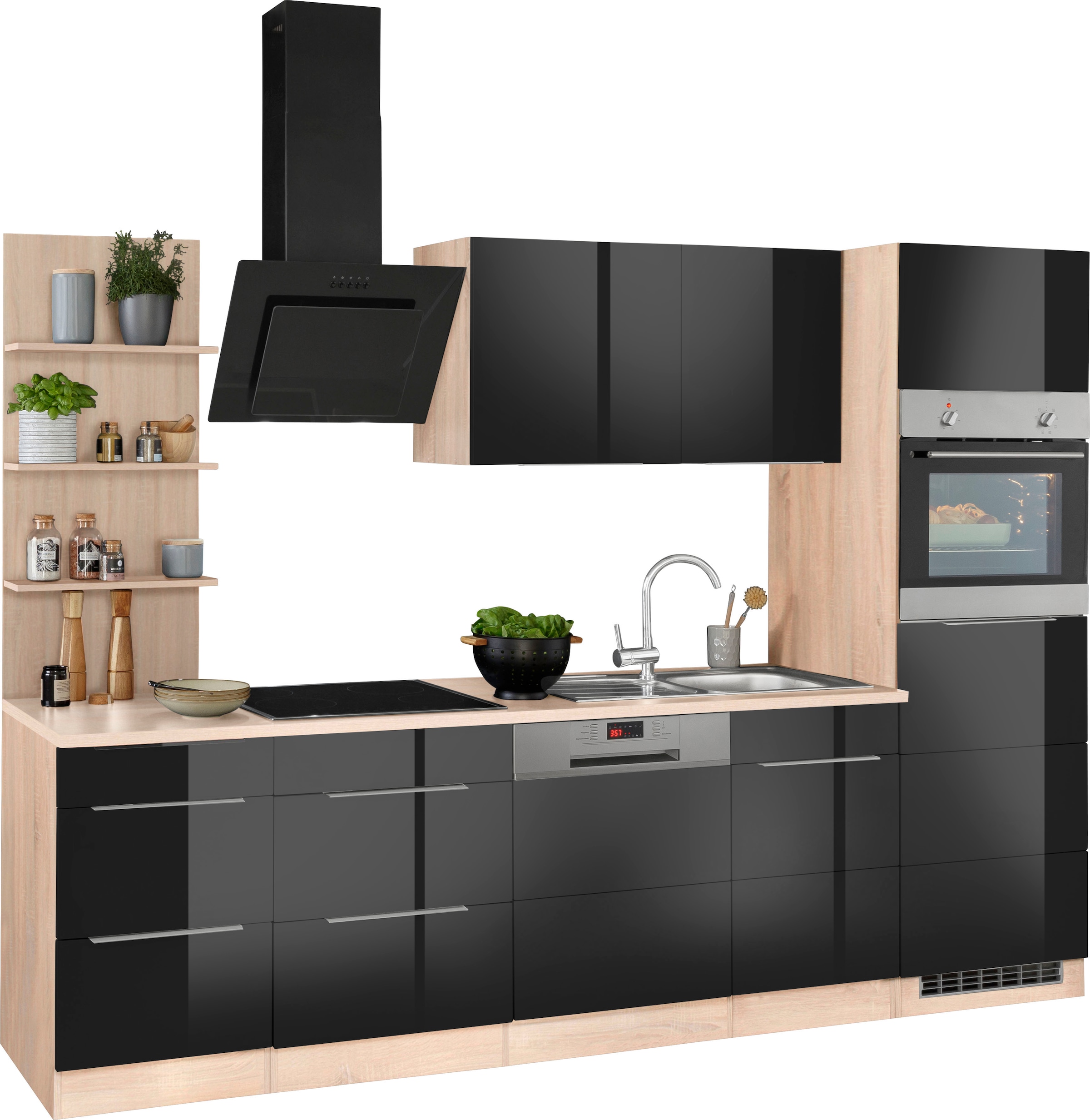 KOCHSTATION Küchenzeile »KS-Brindisi Breite 280 cm«, wahlweise mit E-Geräten und Induktion, mit MDF-Fronten und Regal