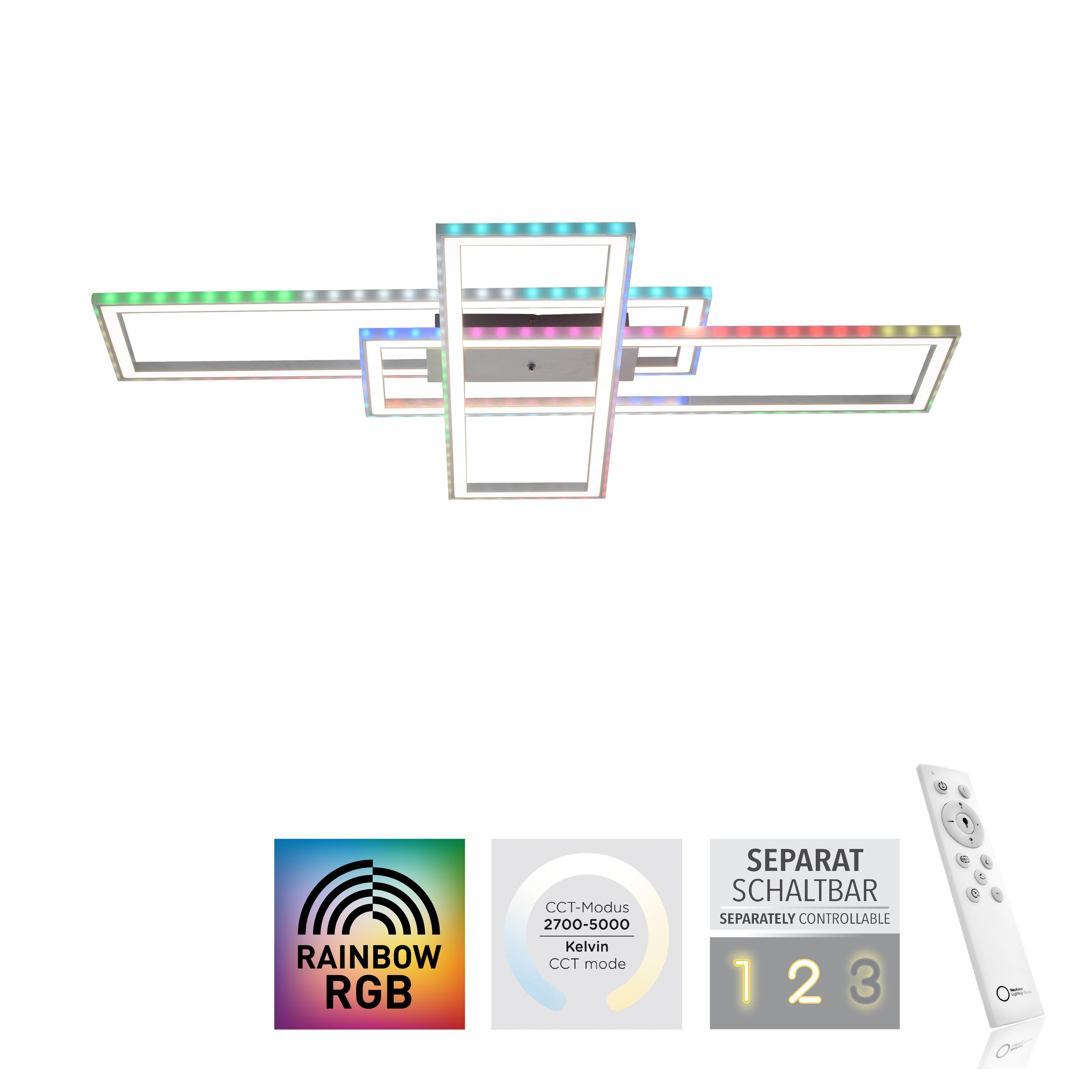 JUST LIGHT Deckenleuchte »FELIX60«, 2 flammig, Leuchtmittel LED-Board-LED-Board | LED fest integriert-LED fest integriert, LED, CCT - über Fernbedienung, RGB-Rainbow, Fernbed., Infrarot inkl.