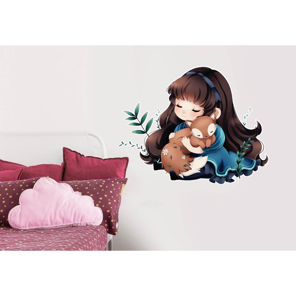 Wall-Art Wandtattoo »La Doll Blanche Mädchen mit Fuchs«, selbstklebend, entfernbar