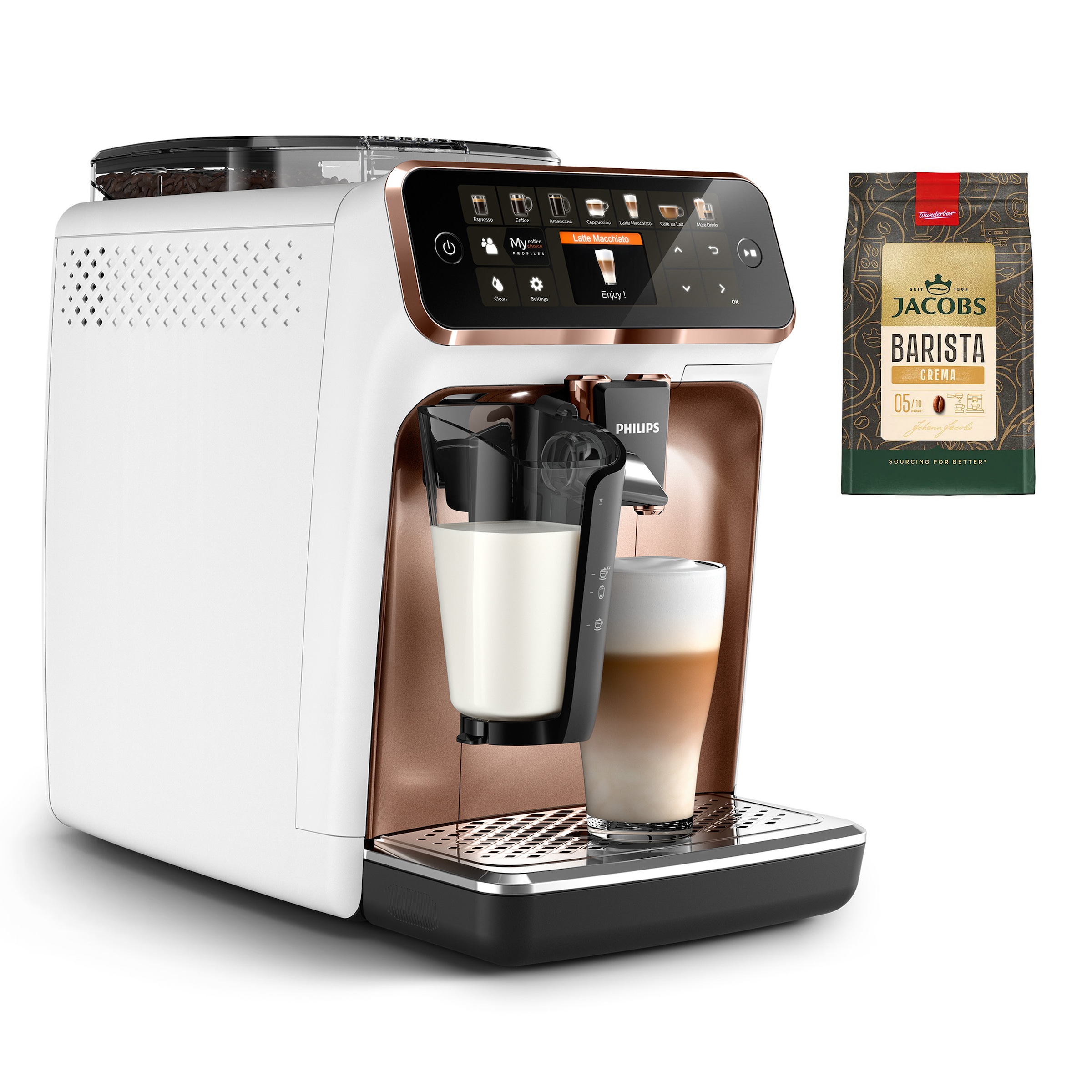 Philips Kaffeevollautomat "EP5443/70 5400 Series, 12 Kaffeespezialitäten" LatteGo Milchsystem und 4 Benutzerprofilen