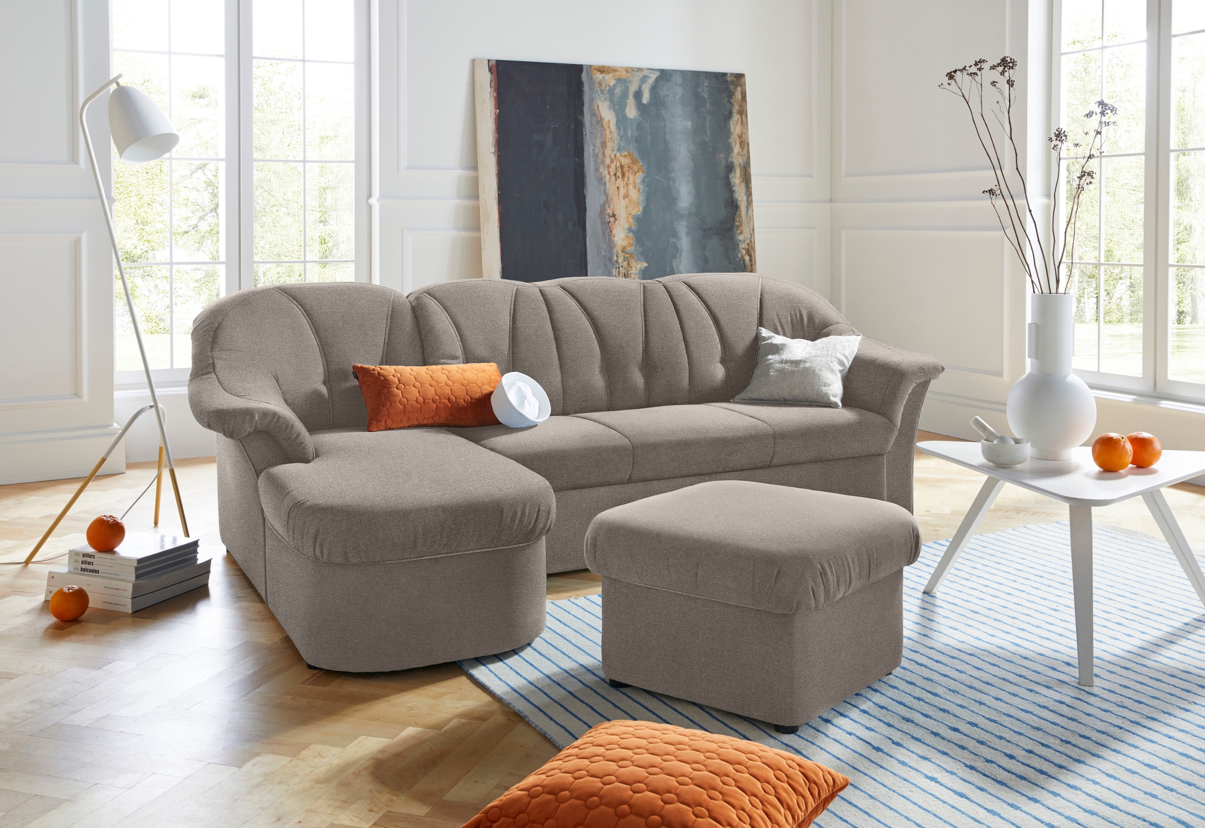 DOMO collection Ecksofa "Pegnitz, elegante Rückensteppung, komfortabel, L-F günstig online kaufen