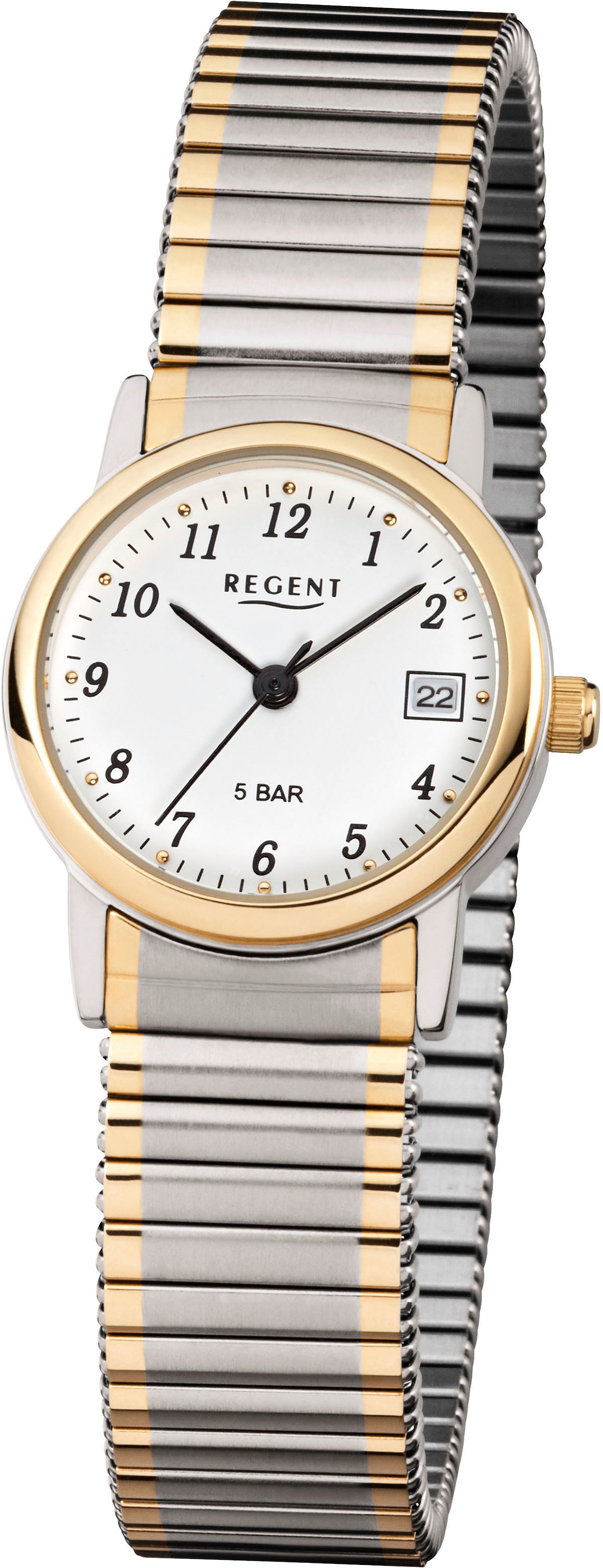 Regent Quarzuhr »F889 - 76104199«, Armbanduhr, Damenuhr, Datum, analog, Flexband, Zugband