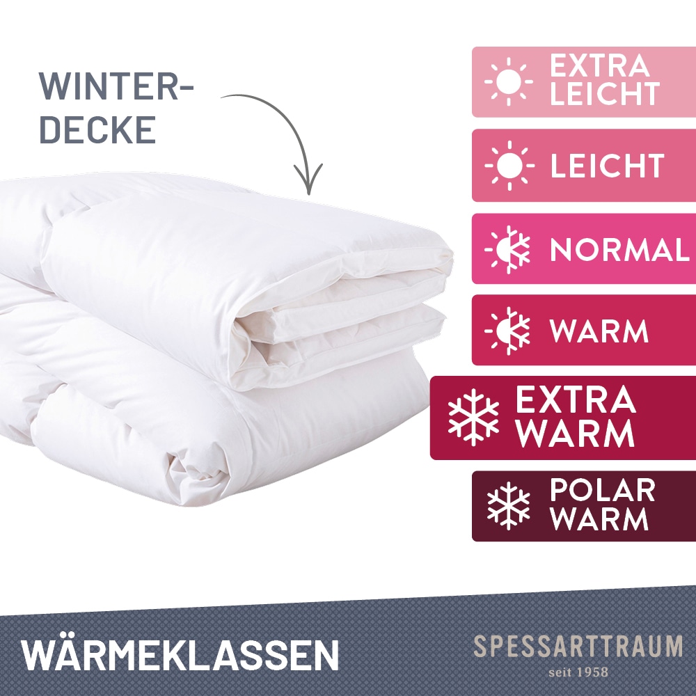SPESSARTTRAUM Daunenbettdecke »Arosa Bettdecke min 135x200 cm & weitere Größen«, extrawarm, Füllung 90% Daunen & 10% Federn, Bezug 100% Baumwolle, (1 St.), Bettdecke Winter, Sommer, Made in Germany