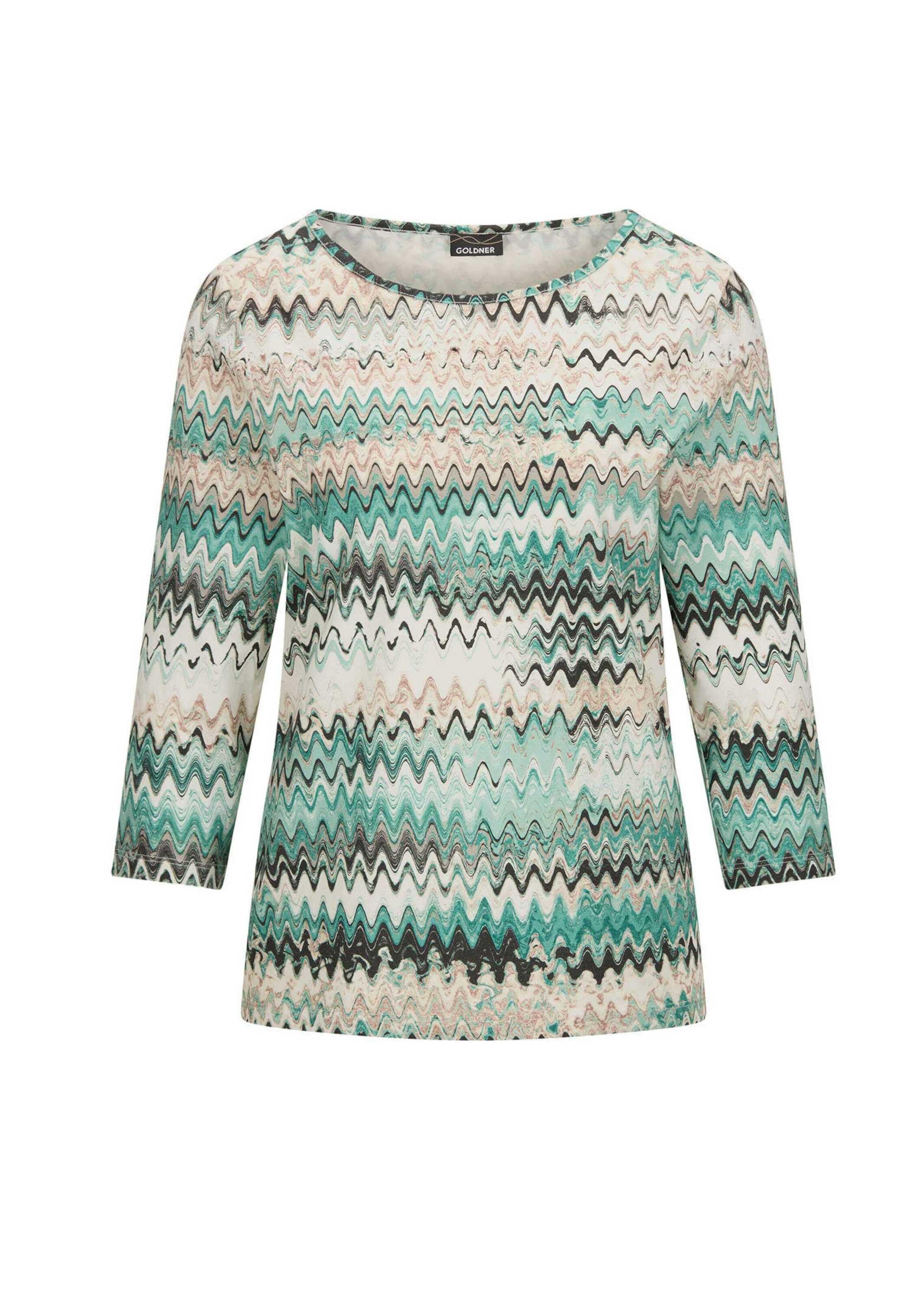 GOLDNER Print-Shirt "Kurzgröße Halbarm-Viskosebluse, Zickzack-Design" Zickzack-Muster