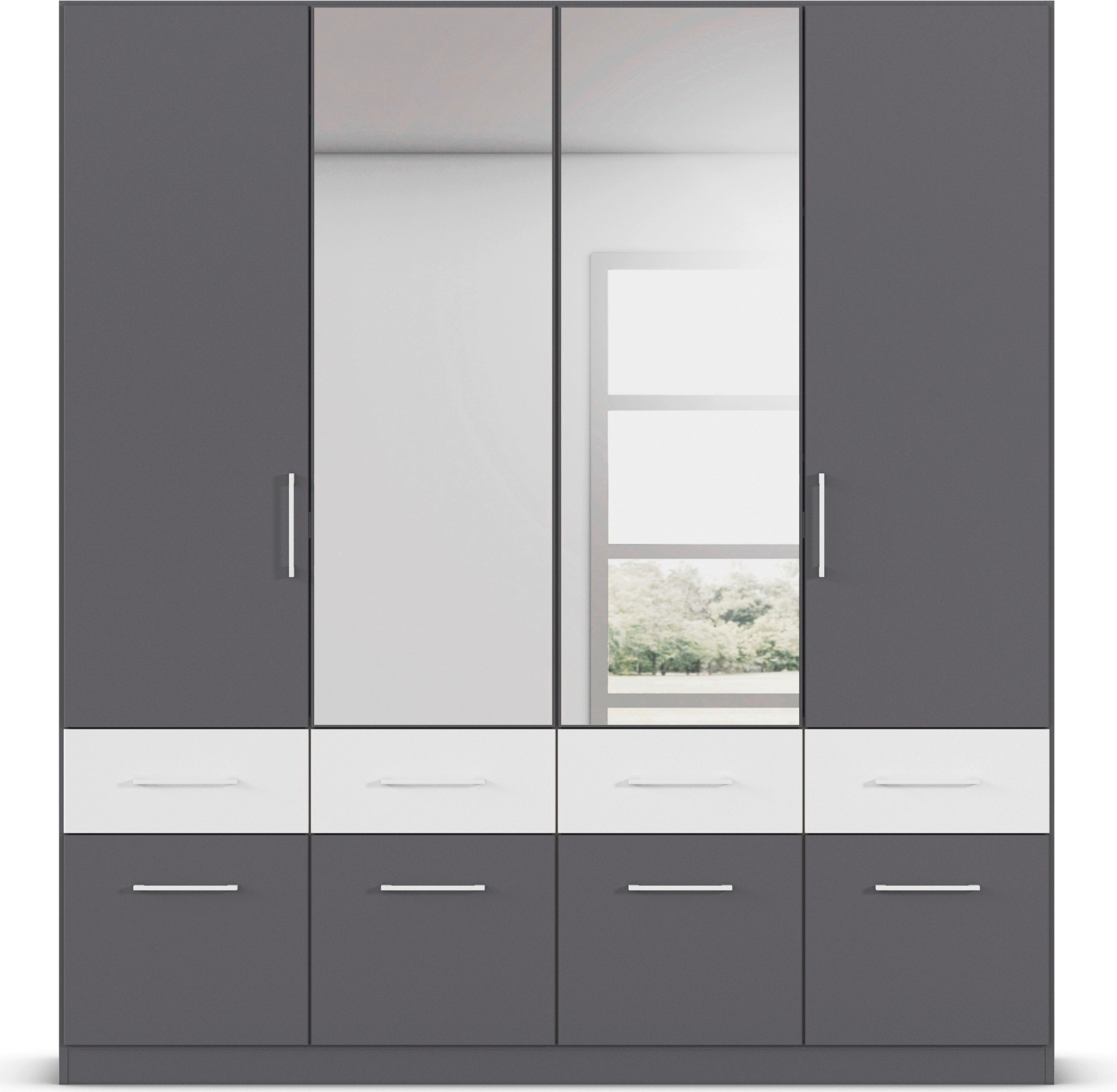 rauch Kleiderschrank »Kleiderschrank Schrank Garderobe Wäscheschrank DUNDEE«, (mit 3 Griff-Varianten), Schubladen in zwei Höhen, optional mit Spiegel MADE IN GERMANY