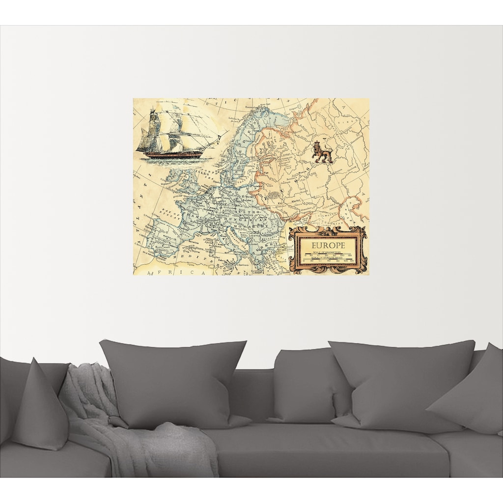 Artland Wandbild »Europakarte«, Landkarten, (1 St.), als Leinwandbild, Poster, Wandaufkleber in verschied. Größen