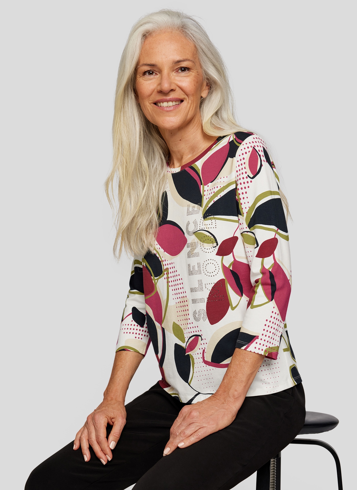 Rabe Print-Shirt »RABE Shirt mit 3/4-Arm floralem Muster und Glitzerakzenten«