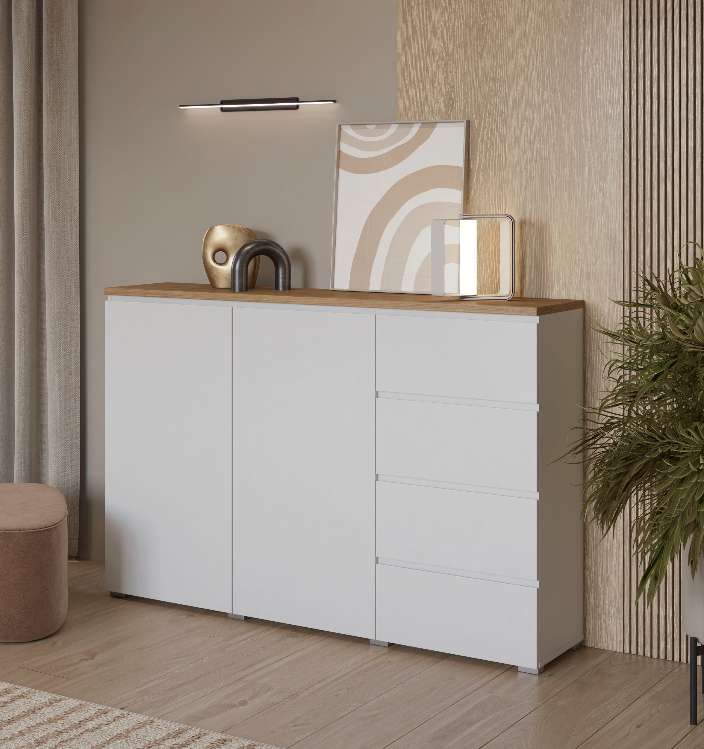INOSIGN Highboard »Modo, Breite 150 cm, moderne grifflose Kommode 2Türen/4 SK«, Schubladenkommode mit viel Stauraum, Einlegeböden verstellbar