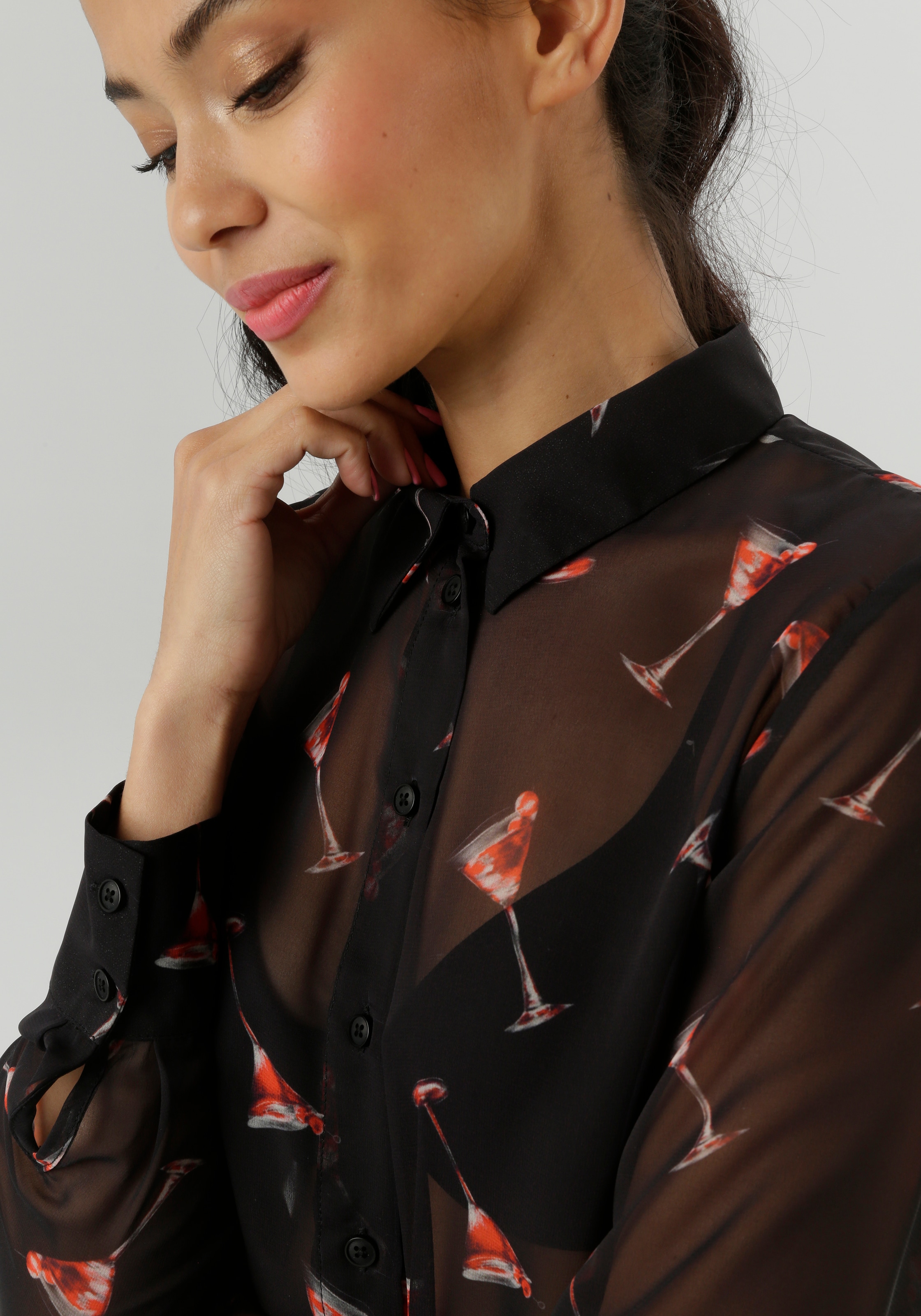 Aniston SELECTED Hemdbluse, mit trendigen Martini-Gläsern bedruckt - NEUE KOLLEKTION