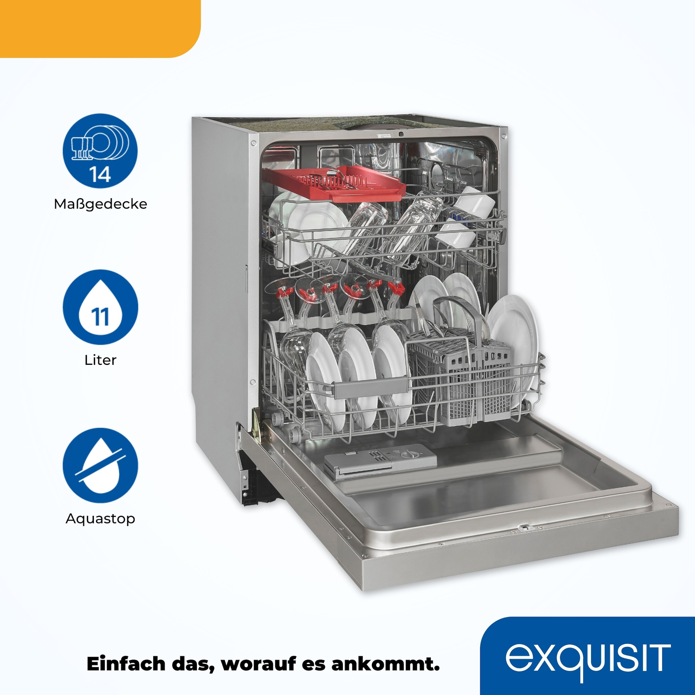 exquisit teilintegrierbarer Geschirrspüler »EGSP9414-EF-030D inox«, 14 Maßgedecke