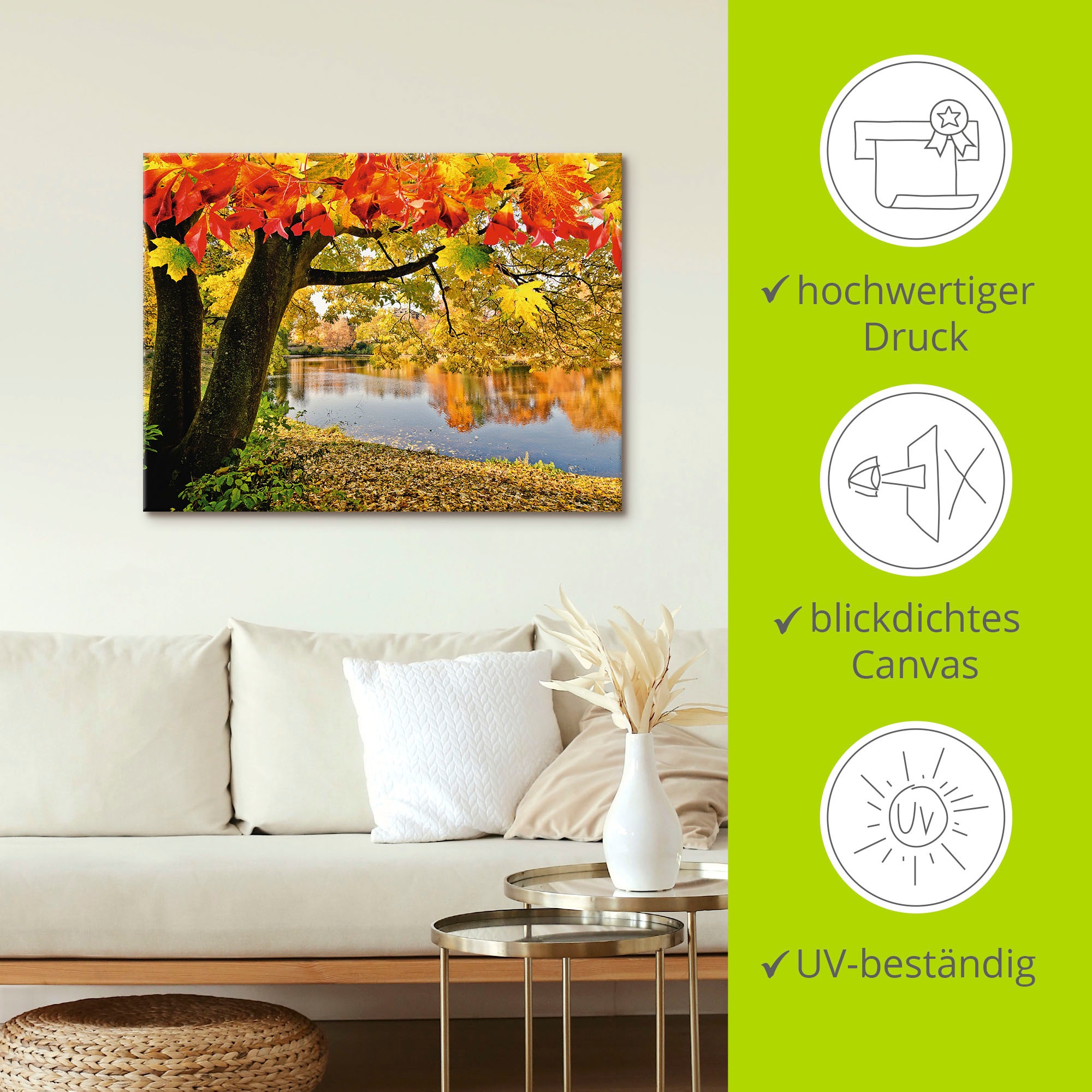 Artland Wandbild »Herbsttag an einem ruhigen See«, Gewässer, (1 St.), als Alubild, Outdoorbild, Leinwandbild in verschied. Größen