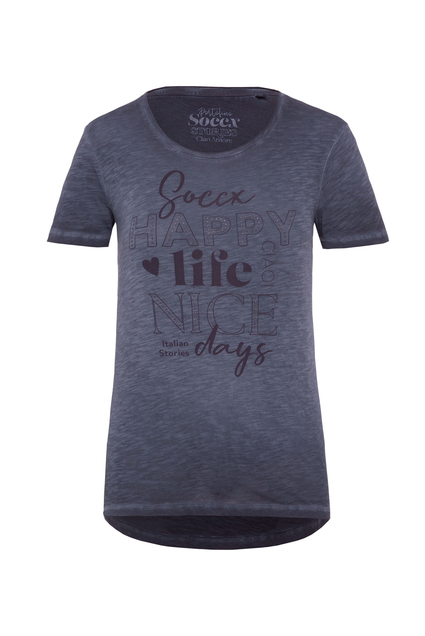 SOCCX Rundhalsshirt, mit offener Kante am Ausschnitt