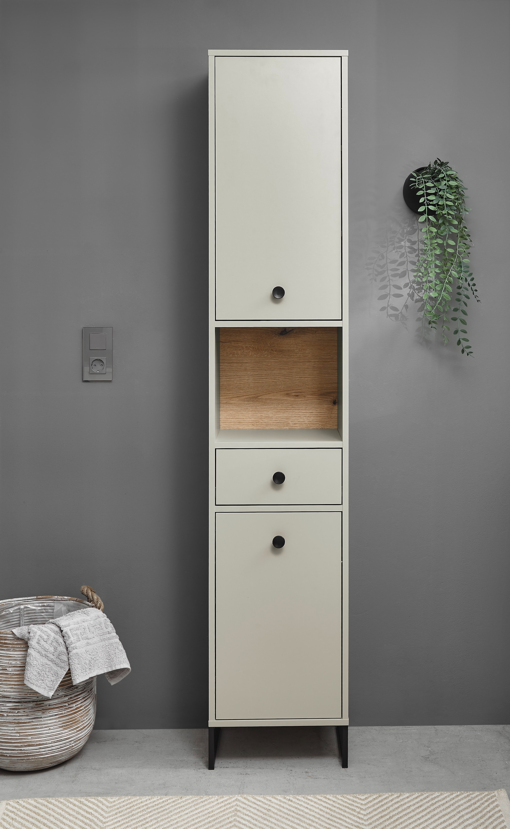 BASIC by Balculina Hochschrank »Linea« 1 Stk. tlg. Breite 60cm, U-Profil Füße, Unterflurauszug