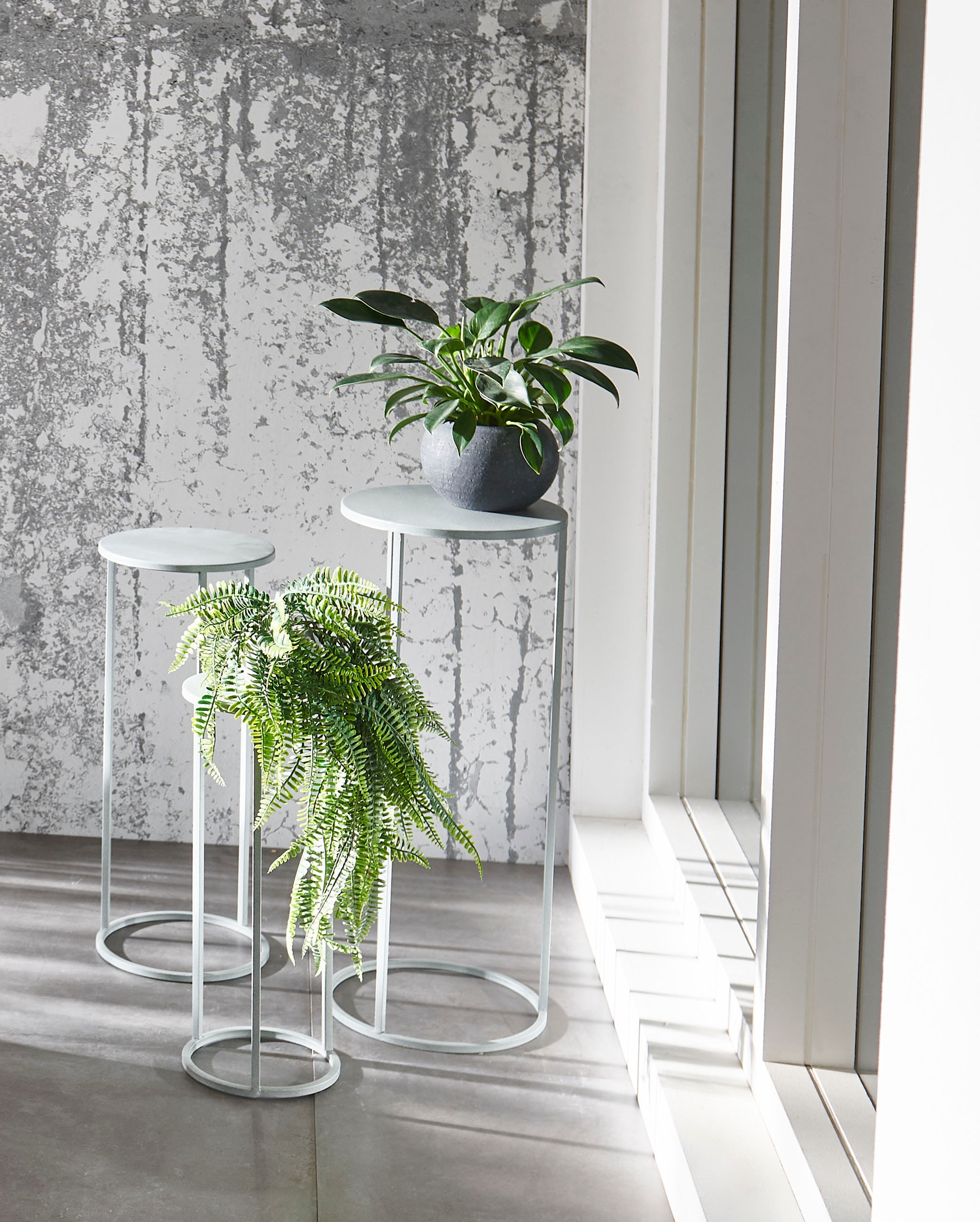 HAKU Blumentisch »Blumenpodest, Blumenständer, Pflanzsäule« Set, 3er Set, 3 Stk. tlg. rund - aus Metall Grau - Ø/H 20/50 und 25/60 und 30/70 cm