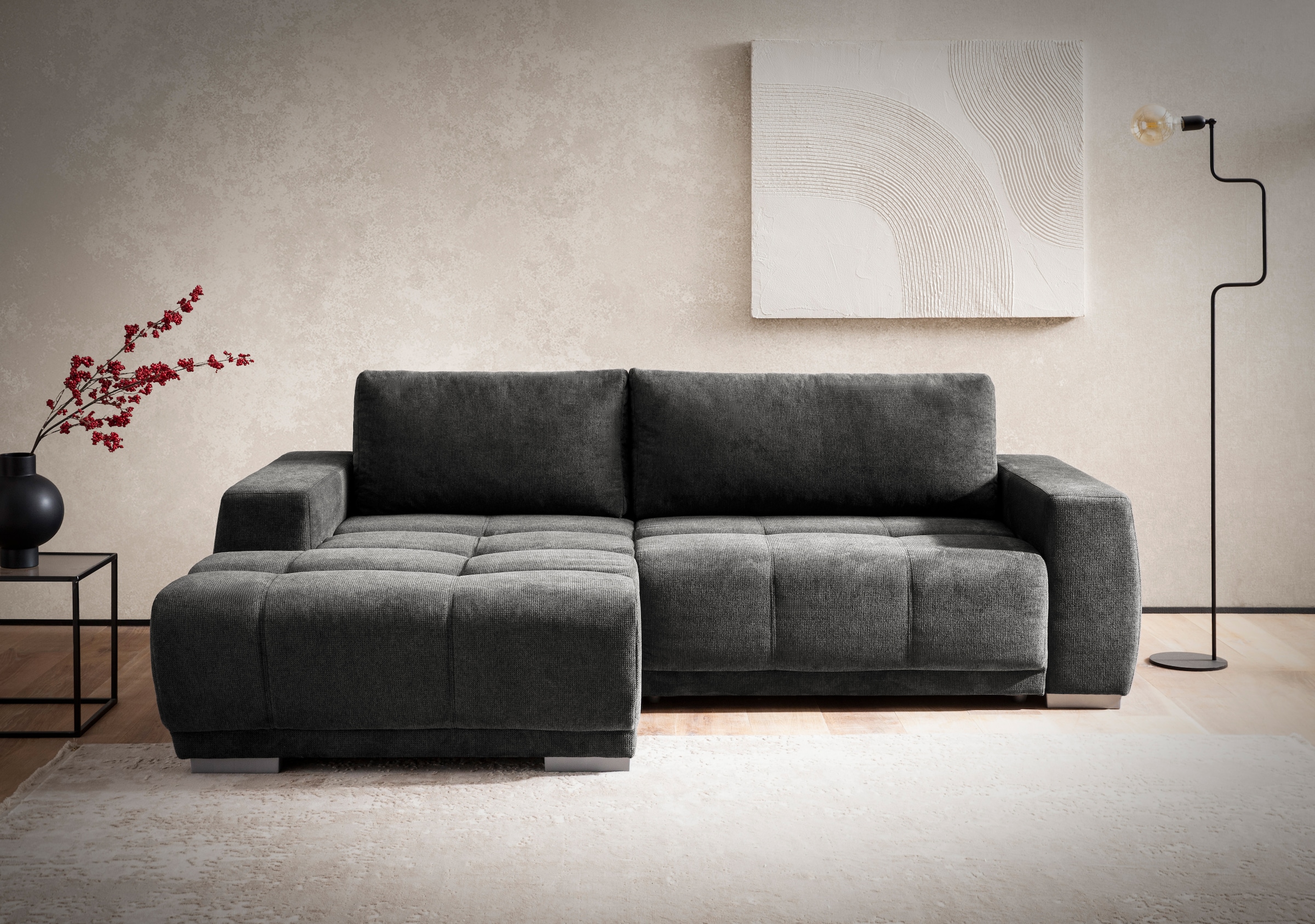 OTTO home Ecksofa "Bolero L-Form, B: 241 cm, bequeme Wellenunterfederung, wahlweise" mit Schlaffunktion und Bettkasten, Liegefläche 187x122cm, Gästebett