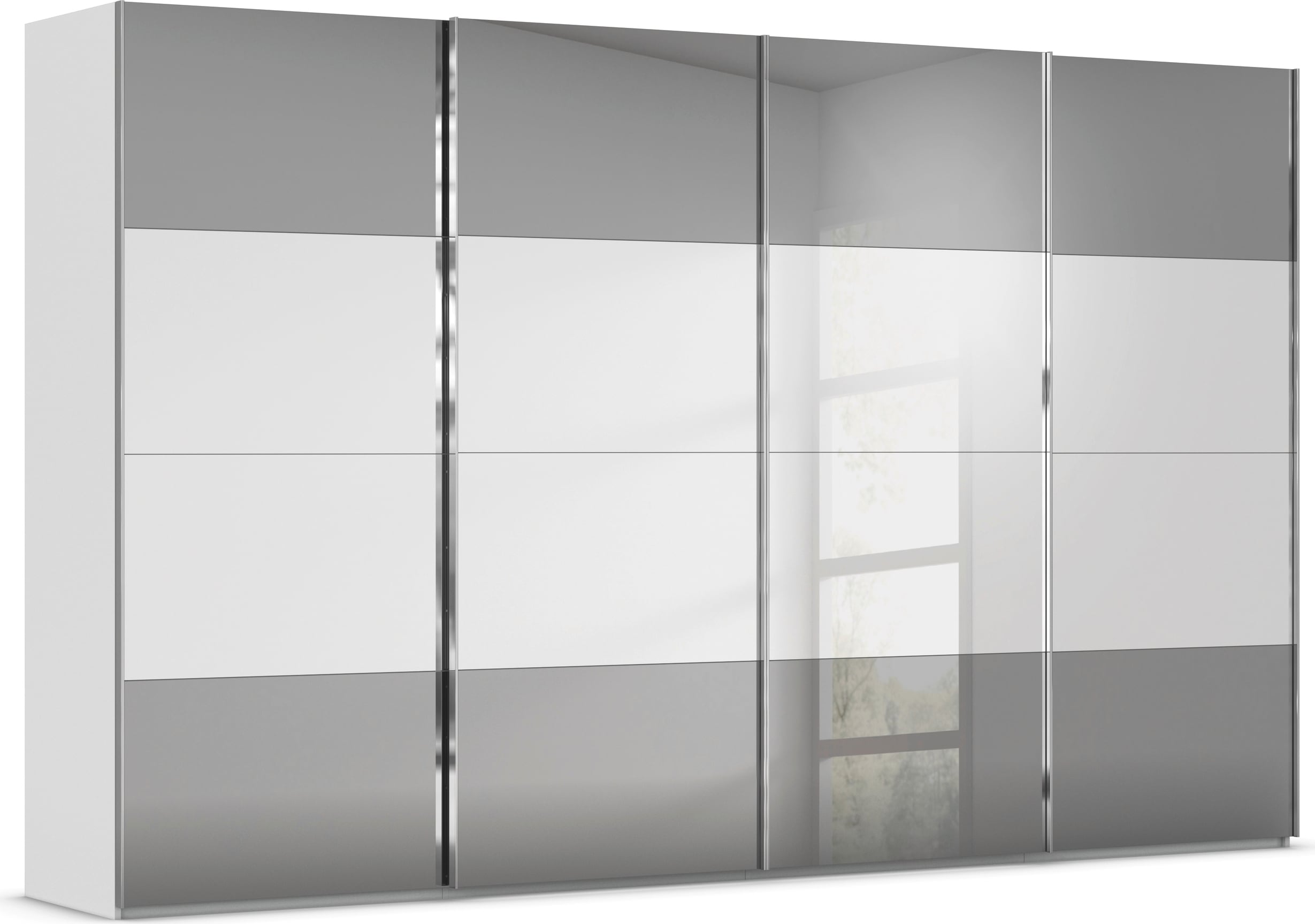 rauch Schwebetürenschrank "Kleiderschrank Schrank Garderobe Schlafzimmerschrank SCALE-FYRA" edle Türen viergeteilt Front Spiegel-Mix viele Farben MADE IN GERMANY