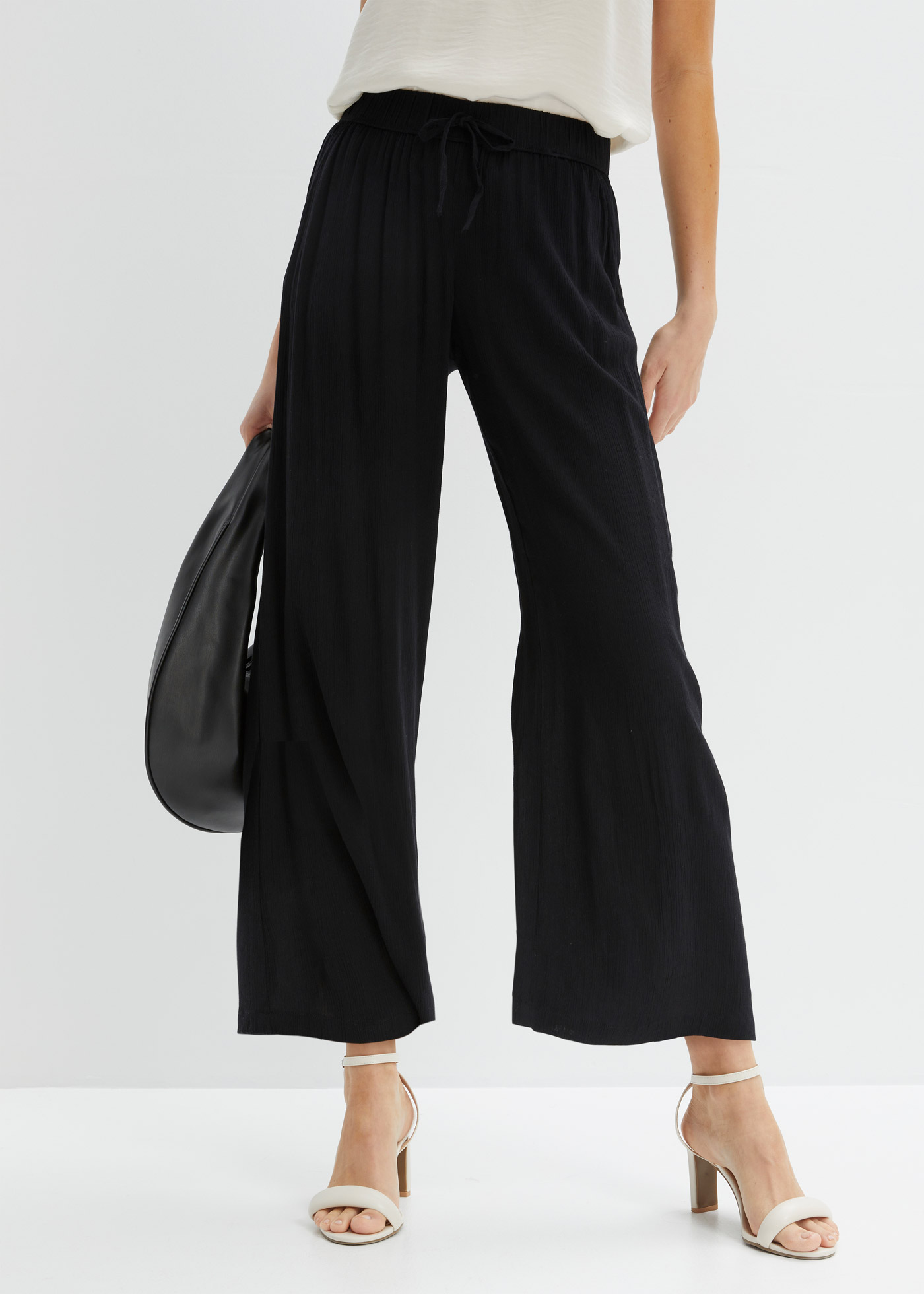 bonprix Schlupfhose aus Viskose, mit Bindeband, lockere Passform, mit Crinkle-Struktur