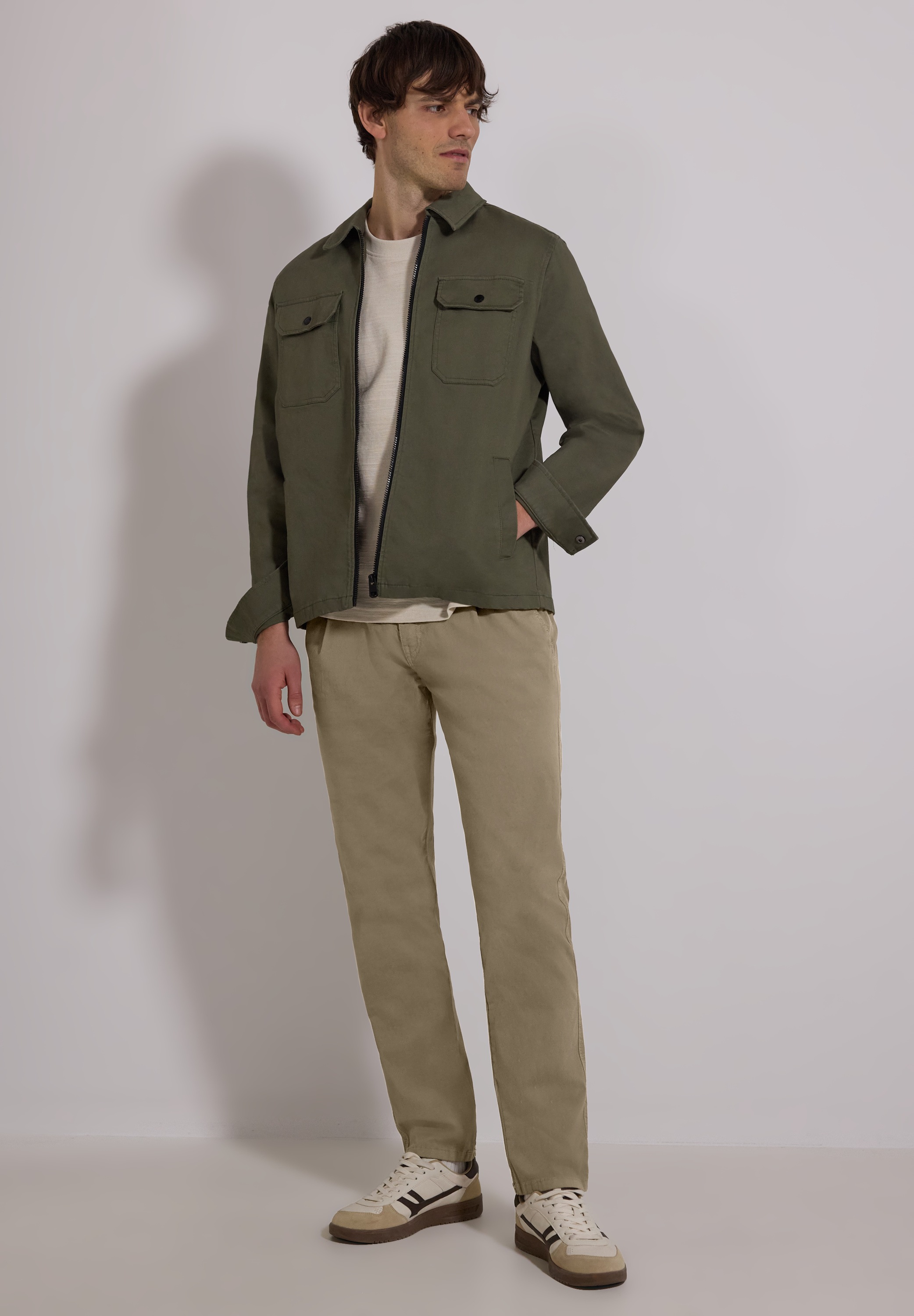 Stoffhose STREET ONE MEN, Herren, Gr. 36, Länge 32, warm sand, Web, 98% Baumwolle, 2% Elasthan, unifarben, regular fit lang, Hosen Stoffhose, Middle Waist 3