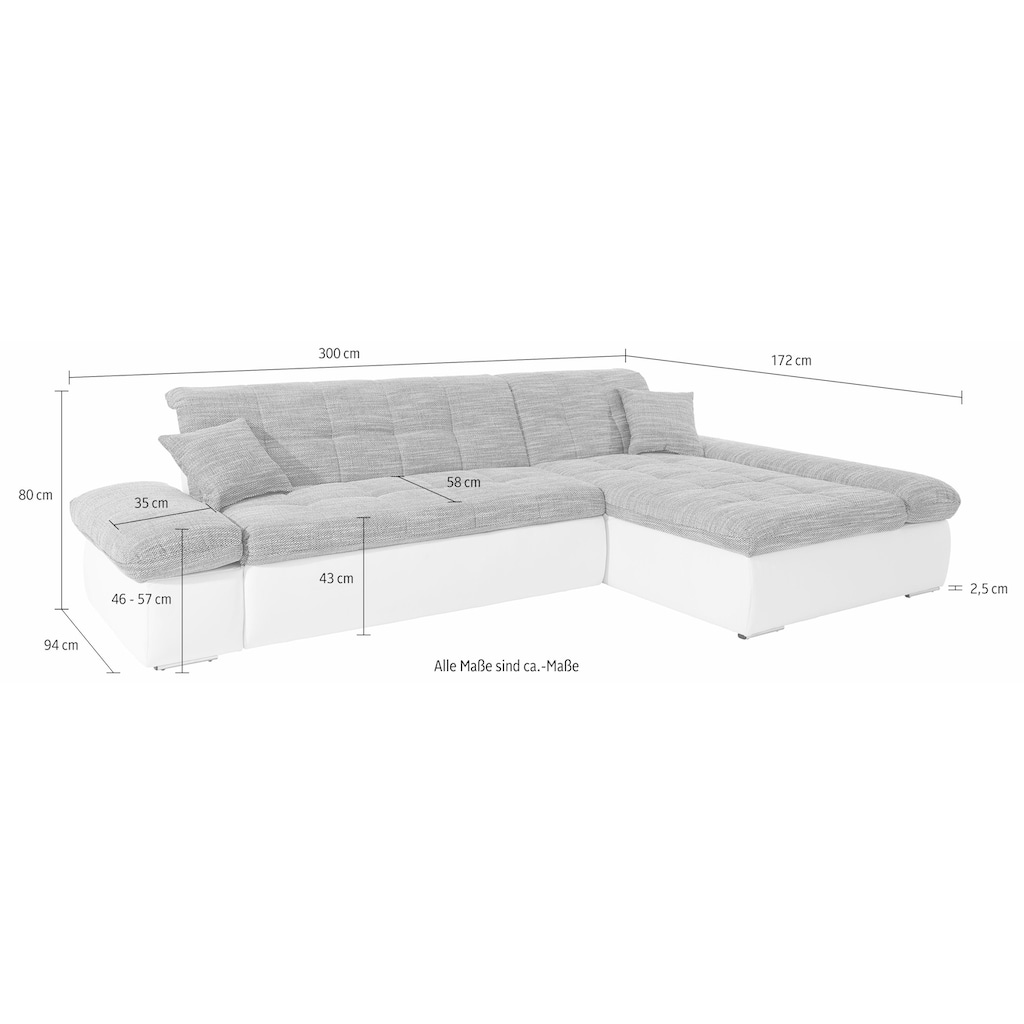 DOMO collection Ecksofa »Moric Schlafsofa B/T/H 300/172/80 cm, auch in Cord, L-Form«