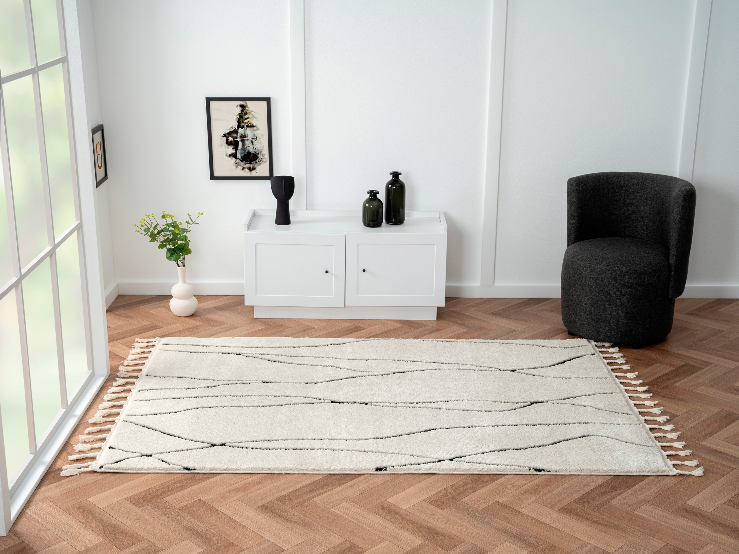 Myflair Möbel & Accessoires Hochflor-Teppich »Moroccan Handwrite«, rechteckig, 24 mm Höhe, modern, marokkanisches Design, flauschig weich, mit Fransen
