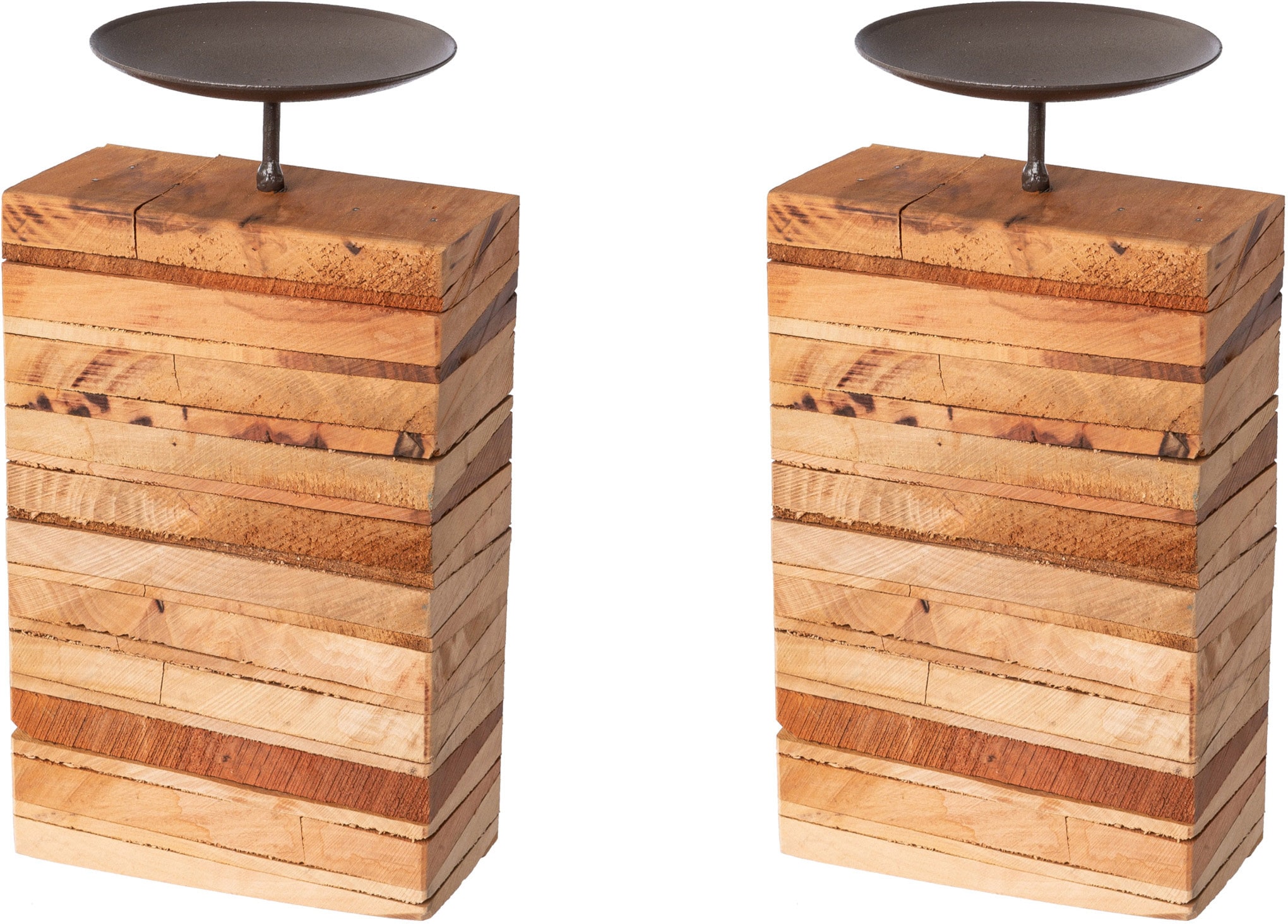 Creativ deco Kerzenhalter mit massivem Holzfuß, 2er Set, Höhe ca. 16 cm günstig online kaufen