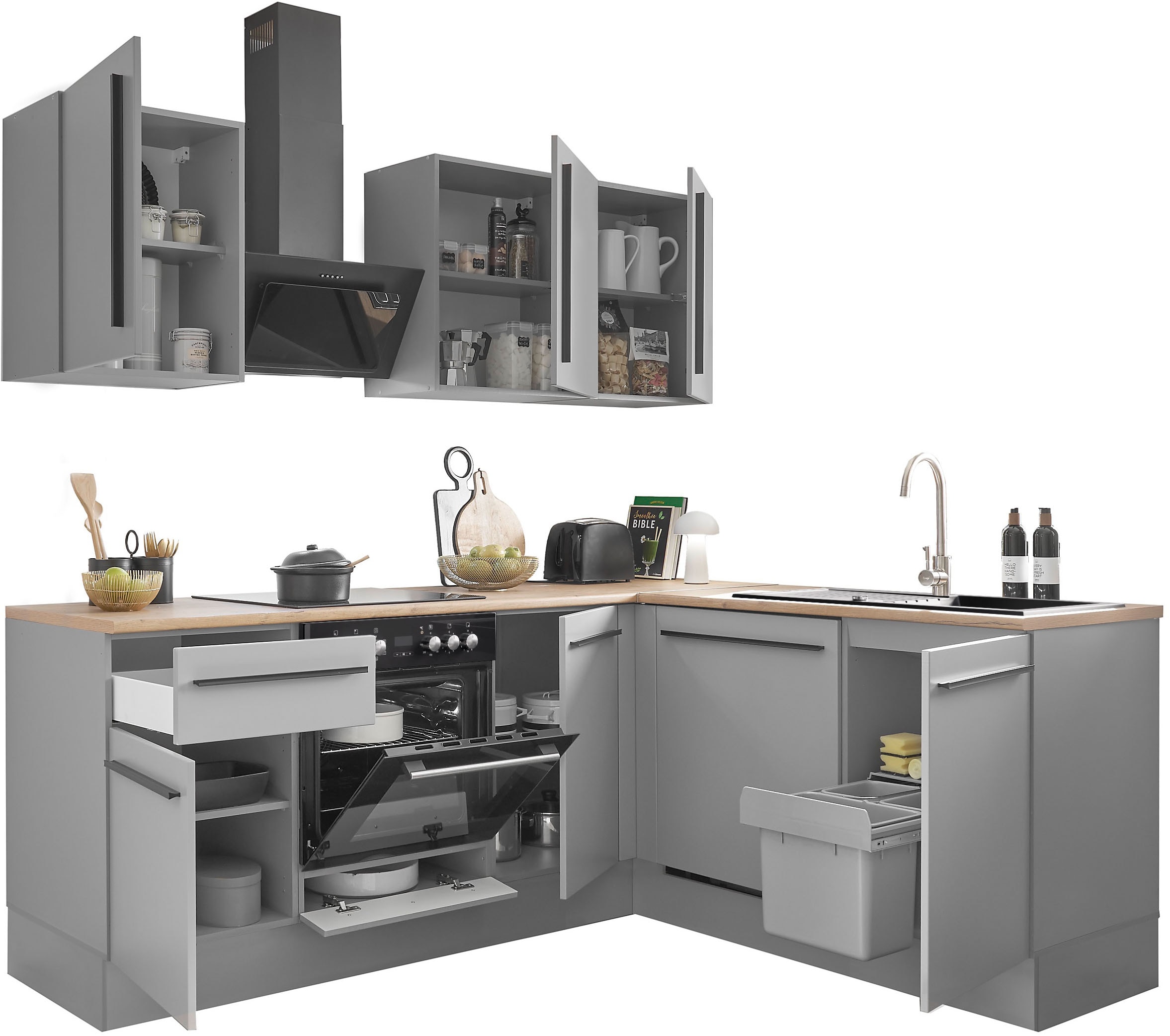 BASIC by Balculina Winkelküche »Denver, Küche BxHxT 220/115 x 211 x 60«, Breite 220 cm, wahlweise mit E-Geräten und Induktion