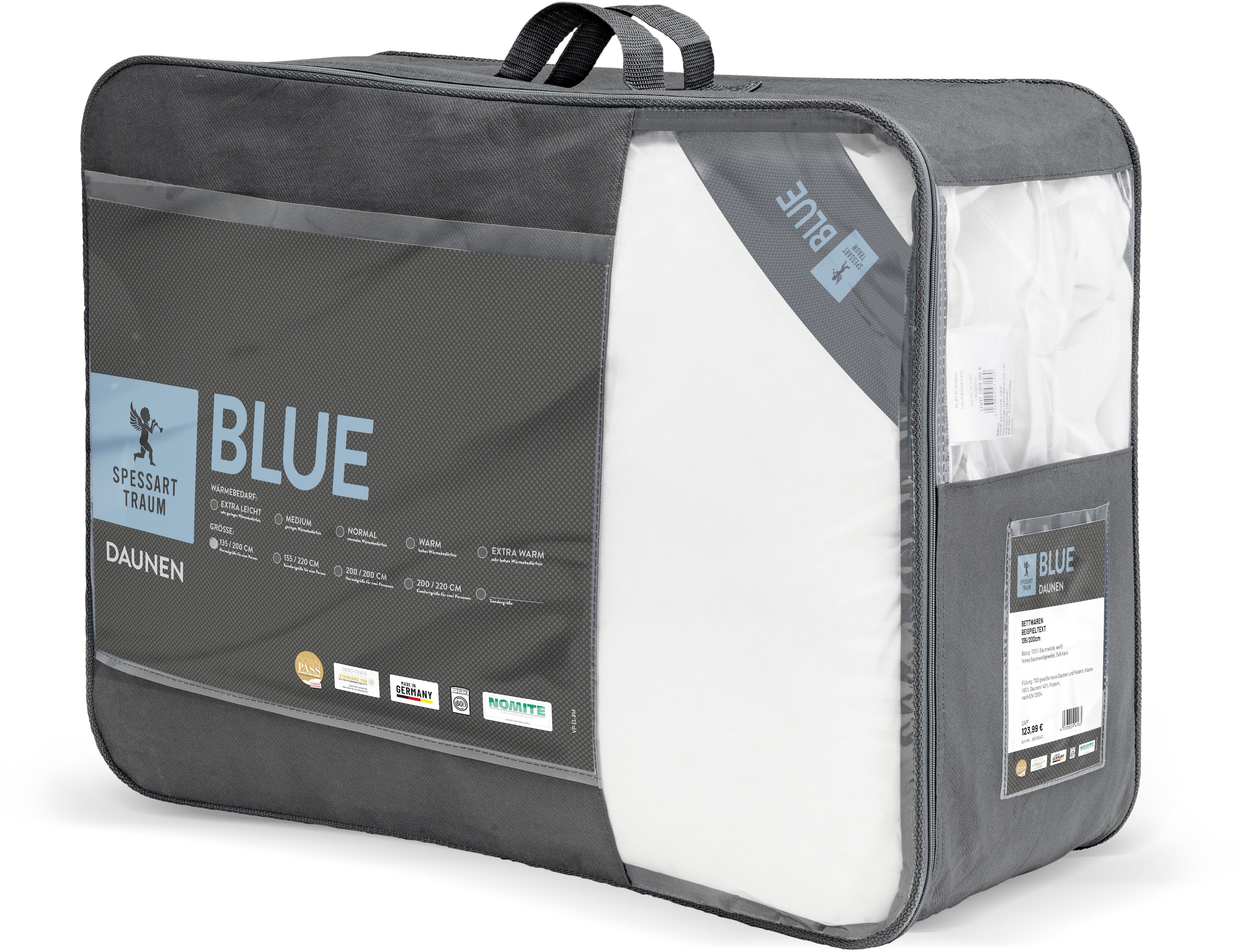 SPESSARTTRAUM Daunenbettdecke »Blue«, warm, Füllung 60% Daunen, 40% Federn, Bezug 100% Baumwolle, (1 St.), hergestellt in Deutschland, allergikerfreundlich