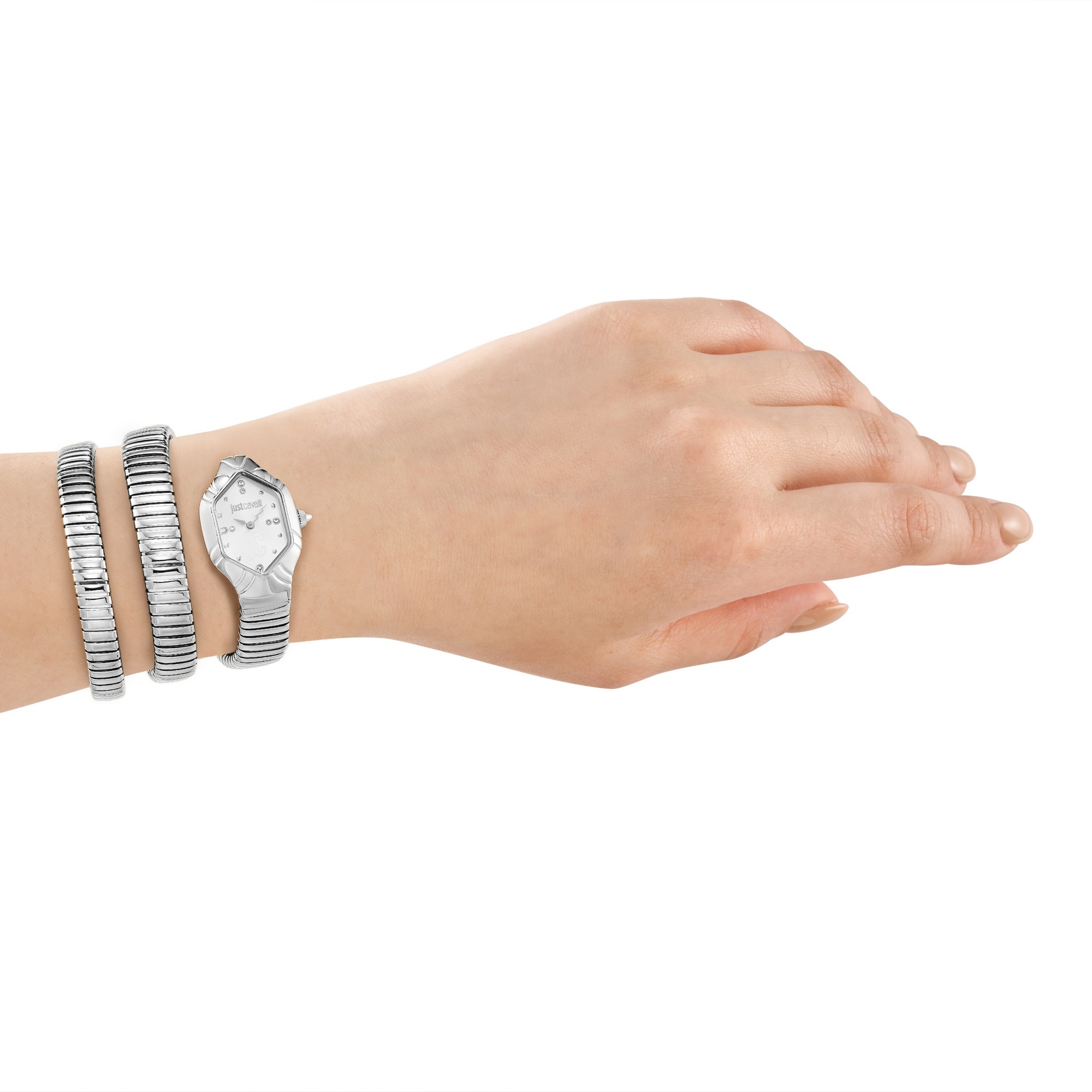 Just Cavalli Time Quarzuhr »Signature Snake« Armbanduhr, Edelstahlarmband, analog, Kristallsteine