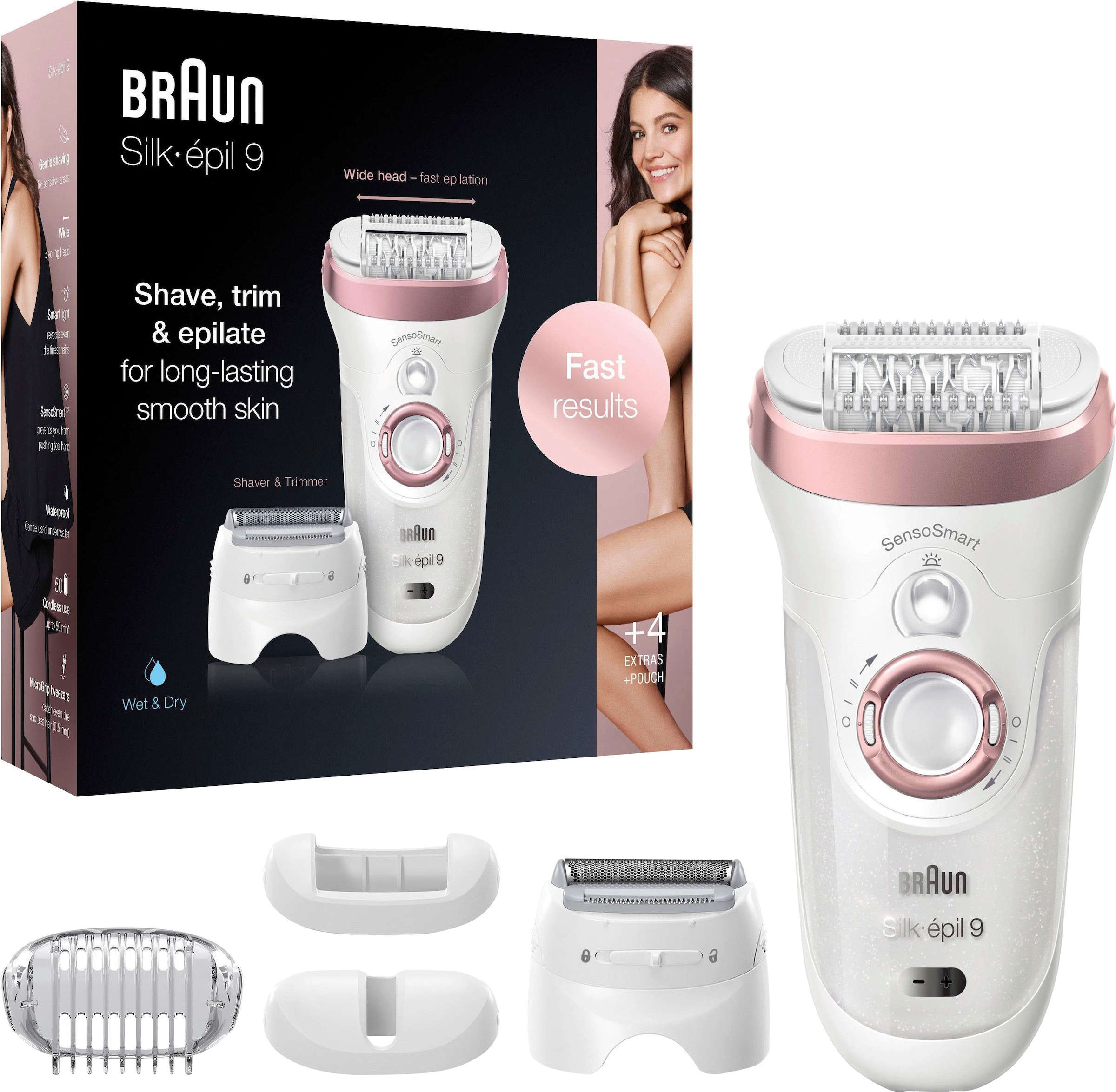 Braun Epilierer »Silk-épil 9 9-725«, 4 St. Aufsätze, Micro-Grip-Pinzetten-Technologie