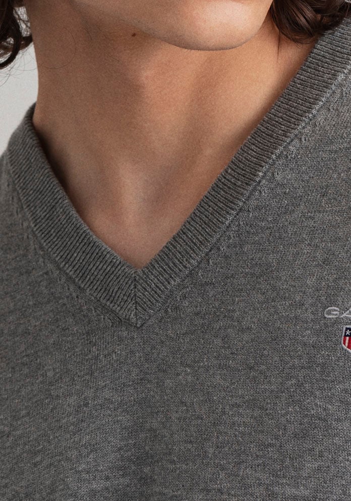 Gant V-Ausschnitt-Pullover »Classic Cotton V-Neck«, Premium Strickpullver aus weicher 100% Baumwolle, Übergangspullover