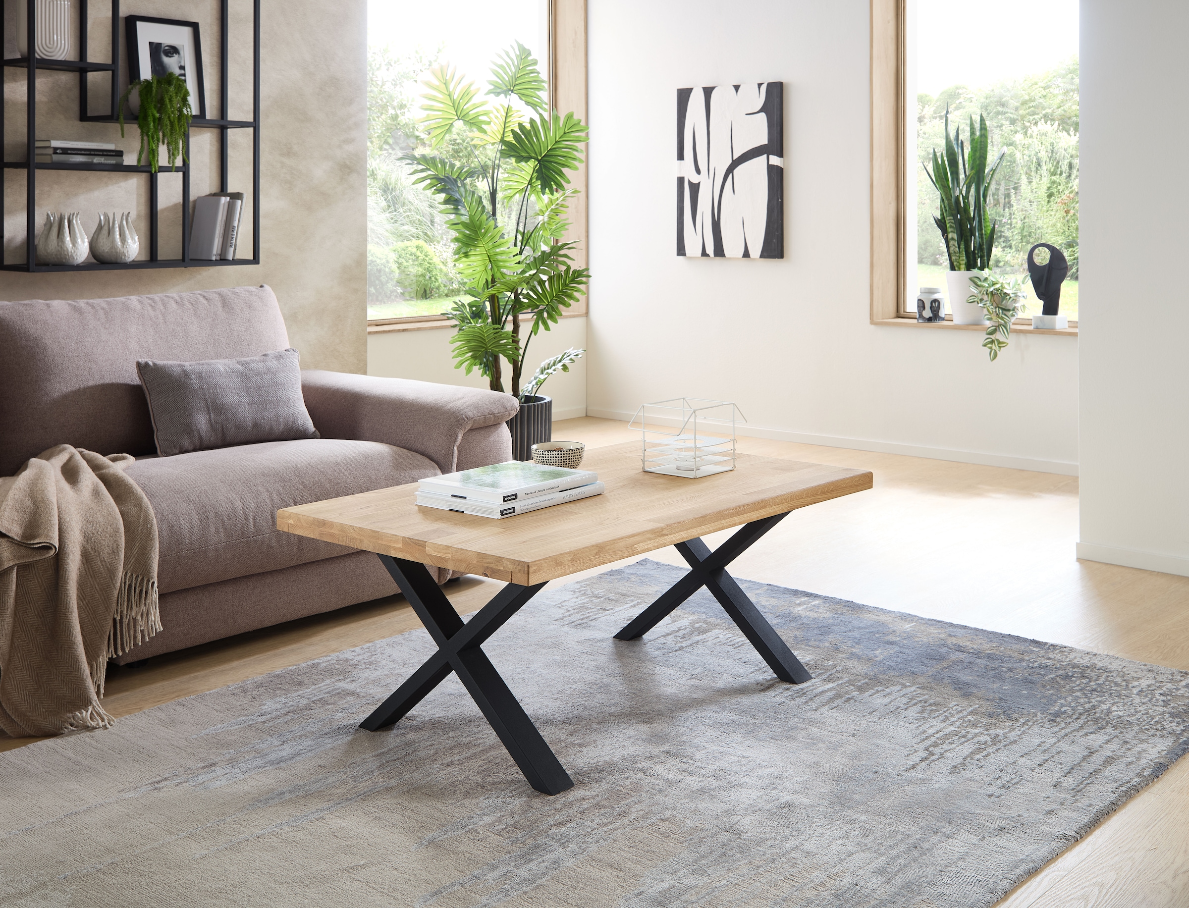 Stolkom Couchtisch »Chris Wohnzimmertisch Eiche Massivholz, BxHxT 110x47x70 cm«, Gerade Kante, Industrial Style Eiche Massivholz