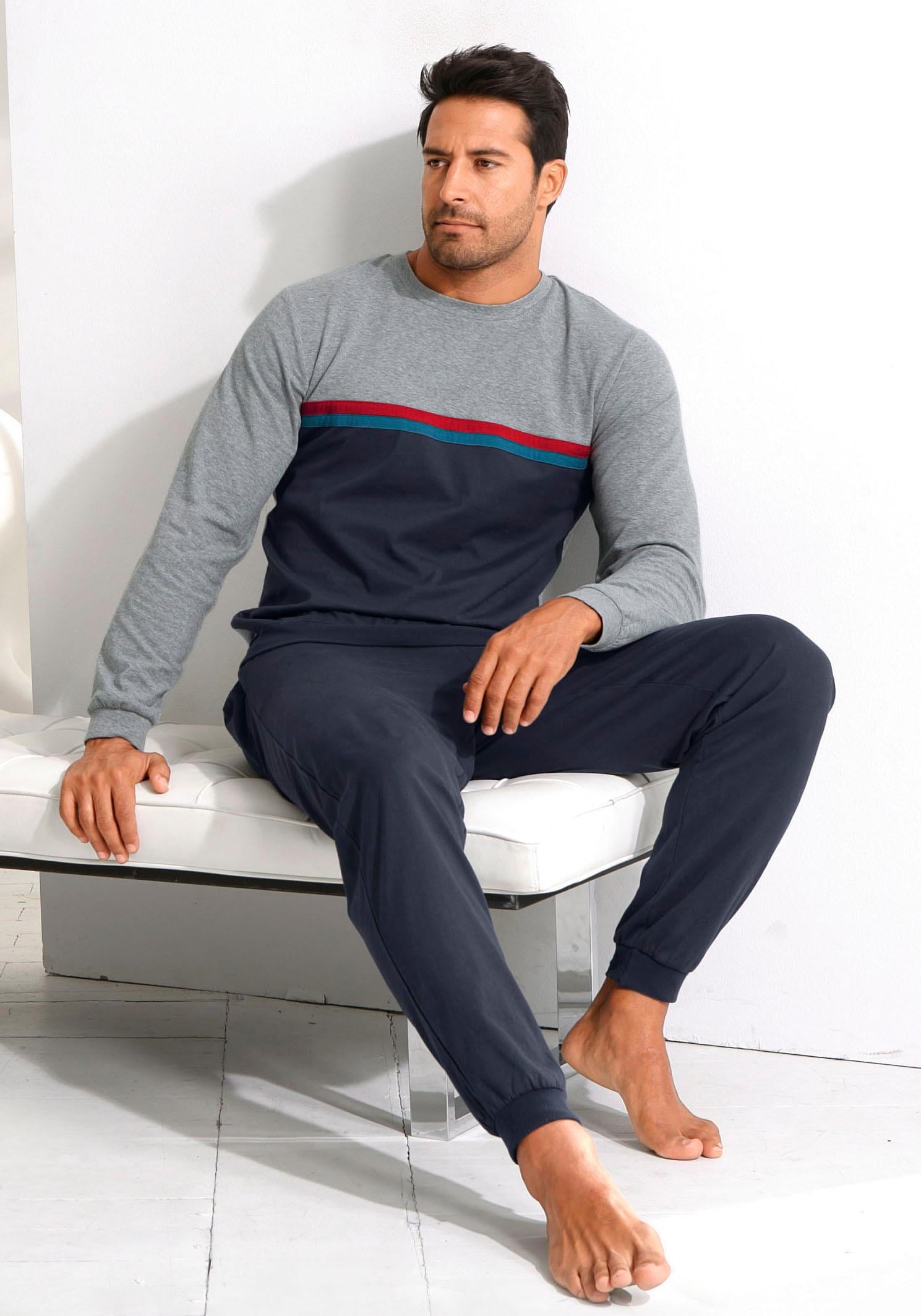 le jogger® Pyjama, (2 tlg., 1 Stück), in langer Form mit kontrastfarbenen Streifen