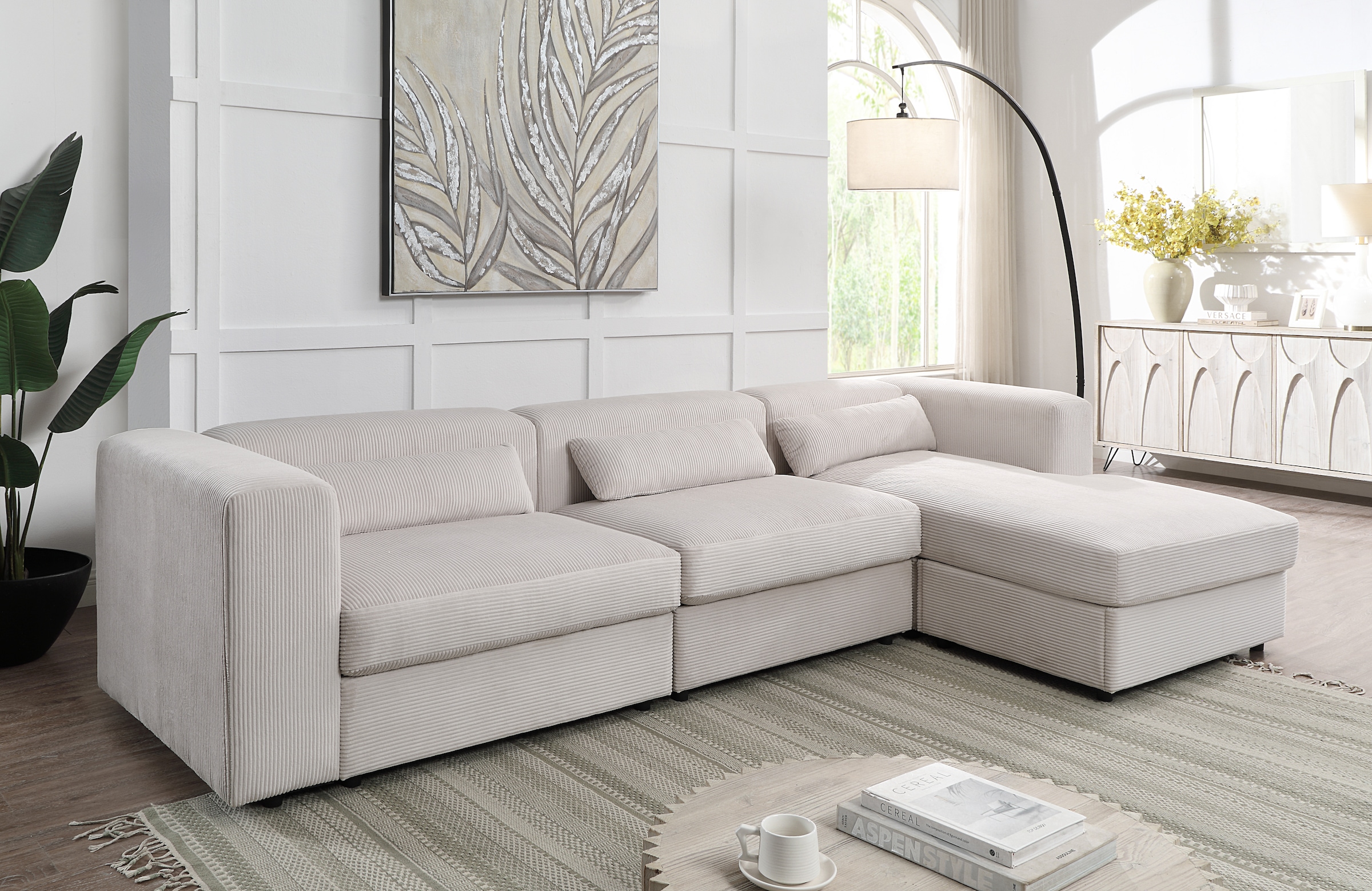 OTTO home Ecksofa "Uno, L-Form, Breite: 307cm" beidseitig montierbarem Longchair,mit Taschenfederkern, in Cord