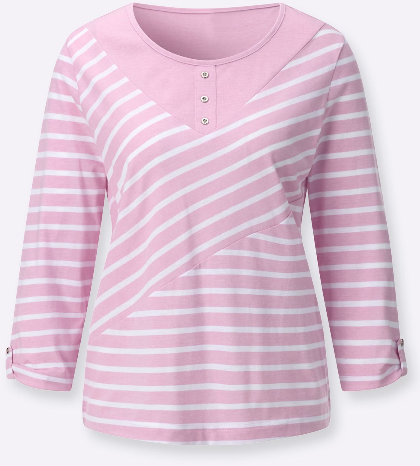 3/4-Arm-Shirt CASUAL LOOKS "Ringelshirt", Damen, Gr. 42, rosé, ecru, gemustert, 65% Polyester, 35% Baumwolle, gemustert, gestreift, meliert, Rundhals, Shirts 3/4-Arm-Shirt 3
