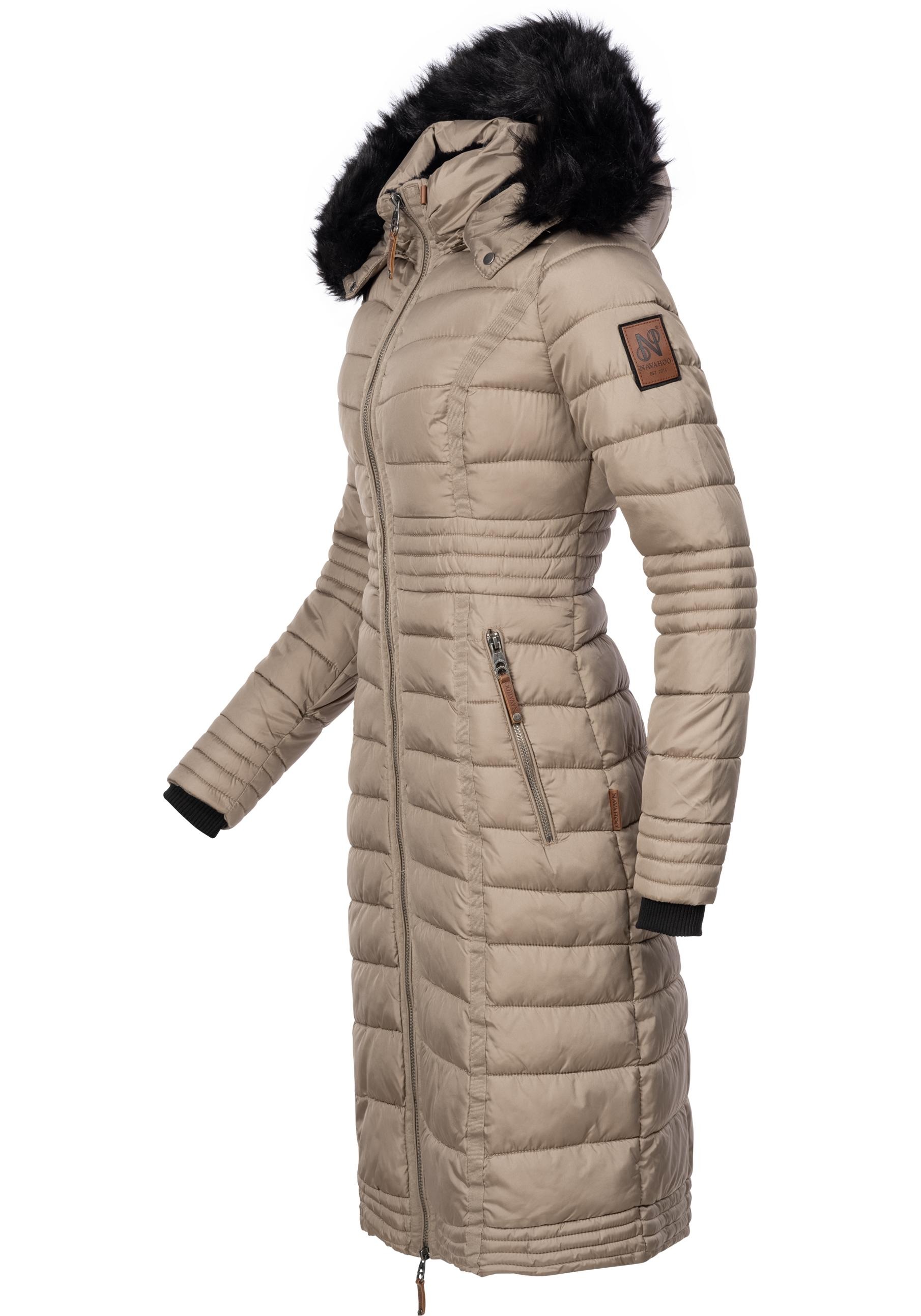 Navahoo Wintermantel »Umay«, langer Damen Winter Steppmantel mit Kunstfellkapuze