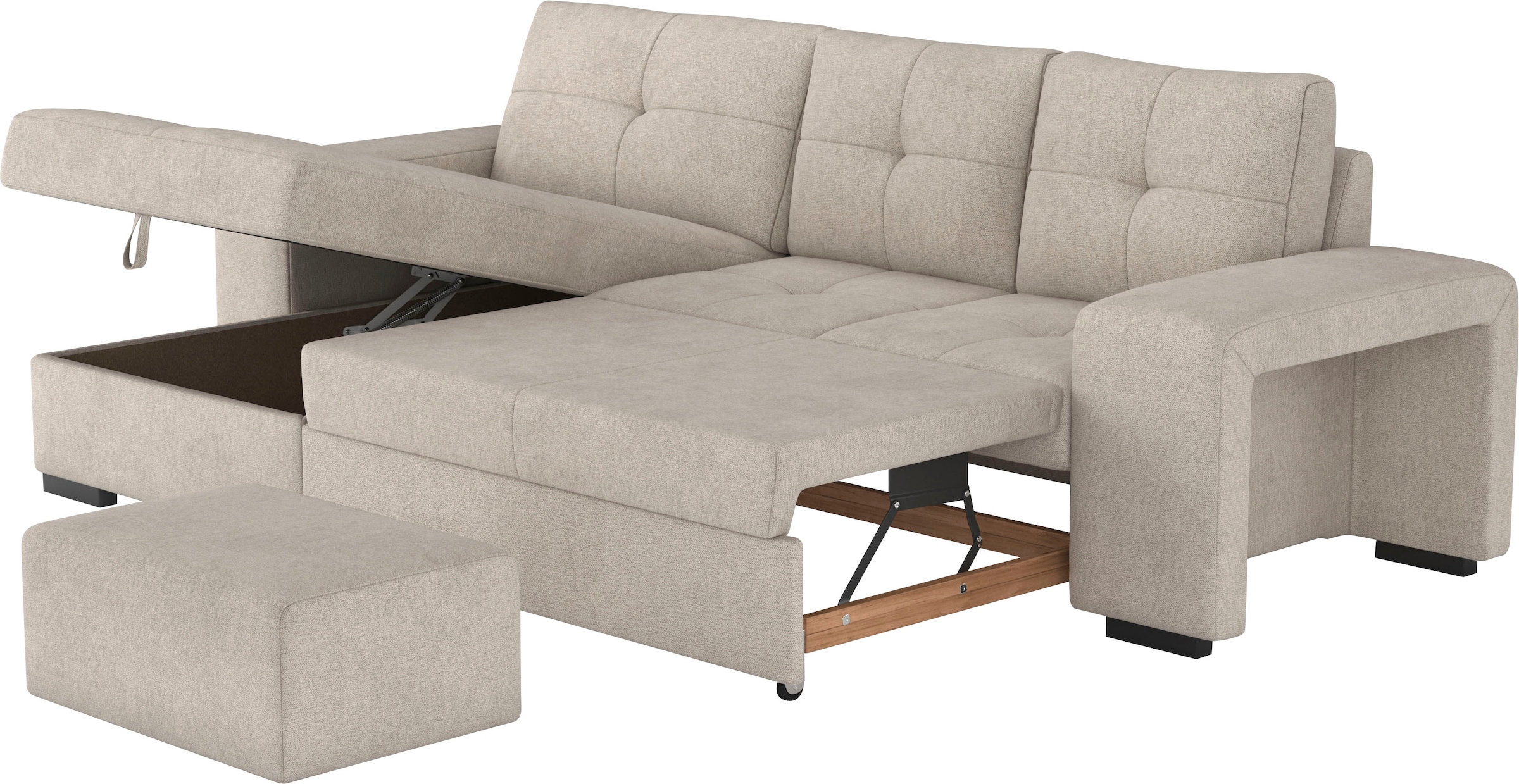 COTTA Ecksofa »Mattina L-Form«, inkl. Hocker, wahlweise mit Bettfunktion und Bettkasten