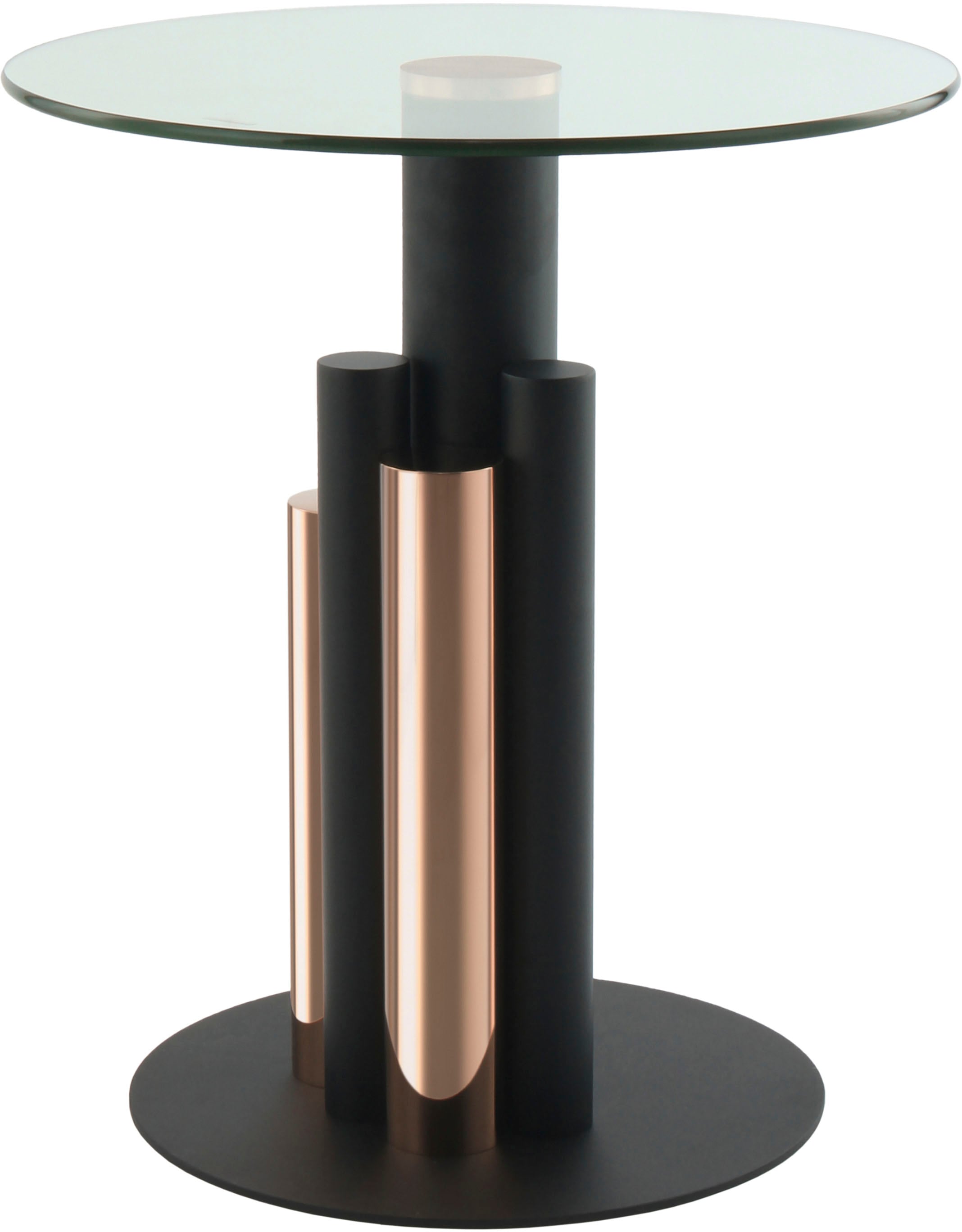Kayoom Beistelltisch »Ontario 225, Runde Glasplatte aus Sicherheitsglas, 100% Edelstahl«, (1 St.), Modernes Design, zweifarbiges Säulengestell, Eyecatcher Element