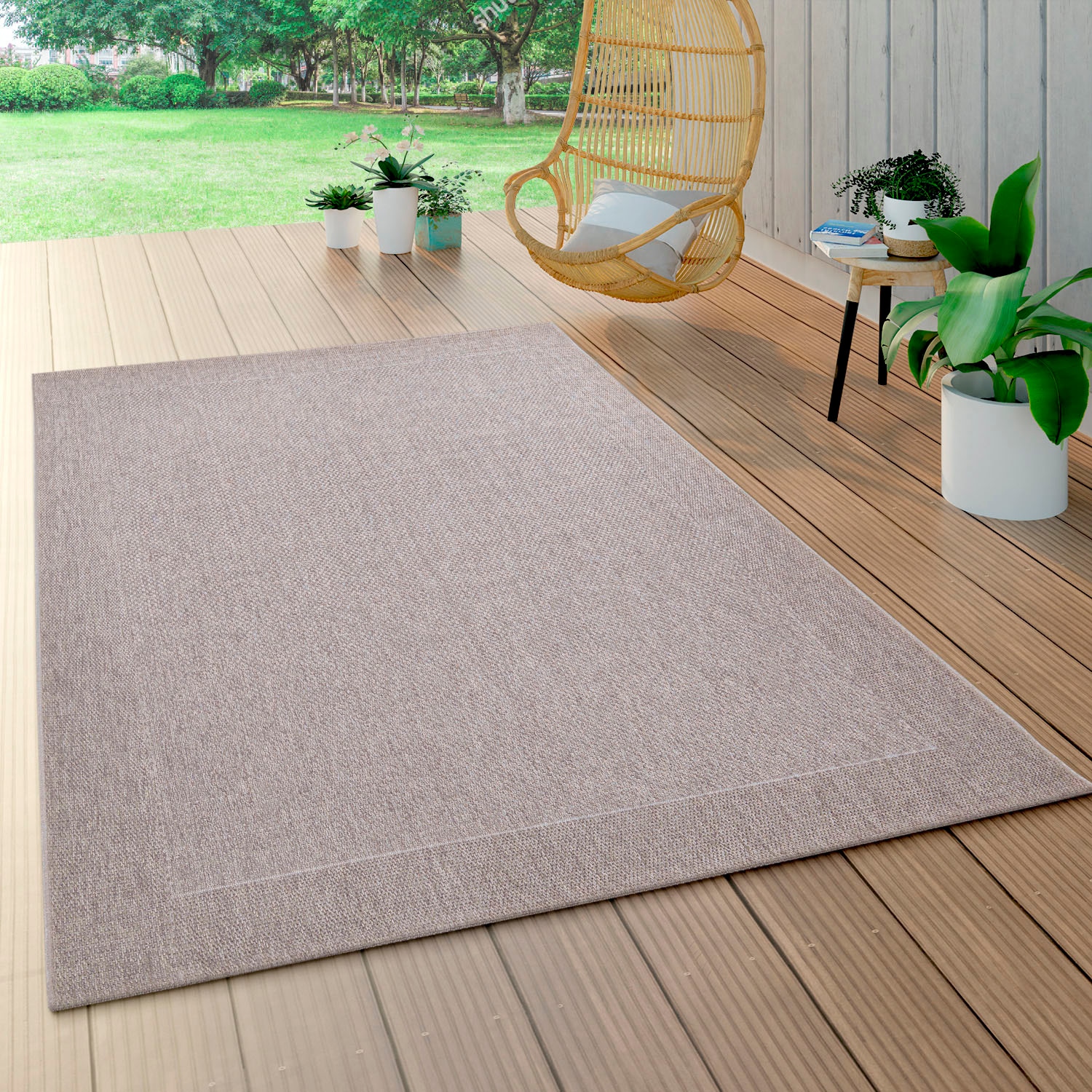Paco Home Teppich Bordüre, rechteckig, BAUR auf »Waregem mit Outdoor | Wohnzimmer 621«, meliert, Rechnung Flachgewebe, geeignet