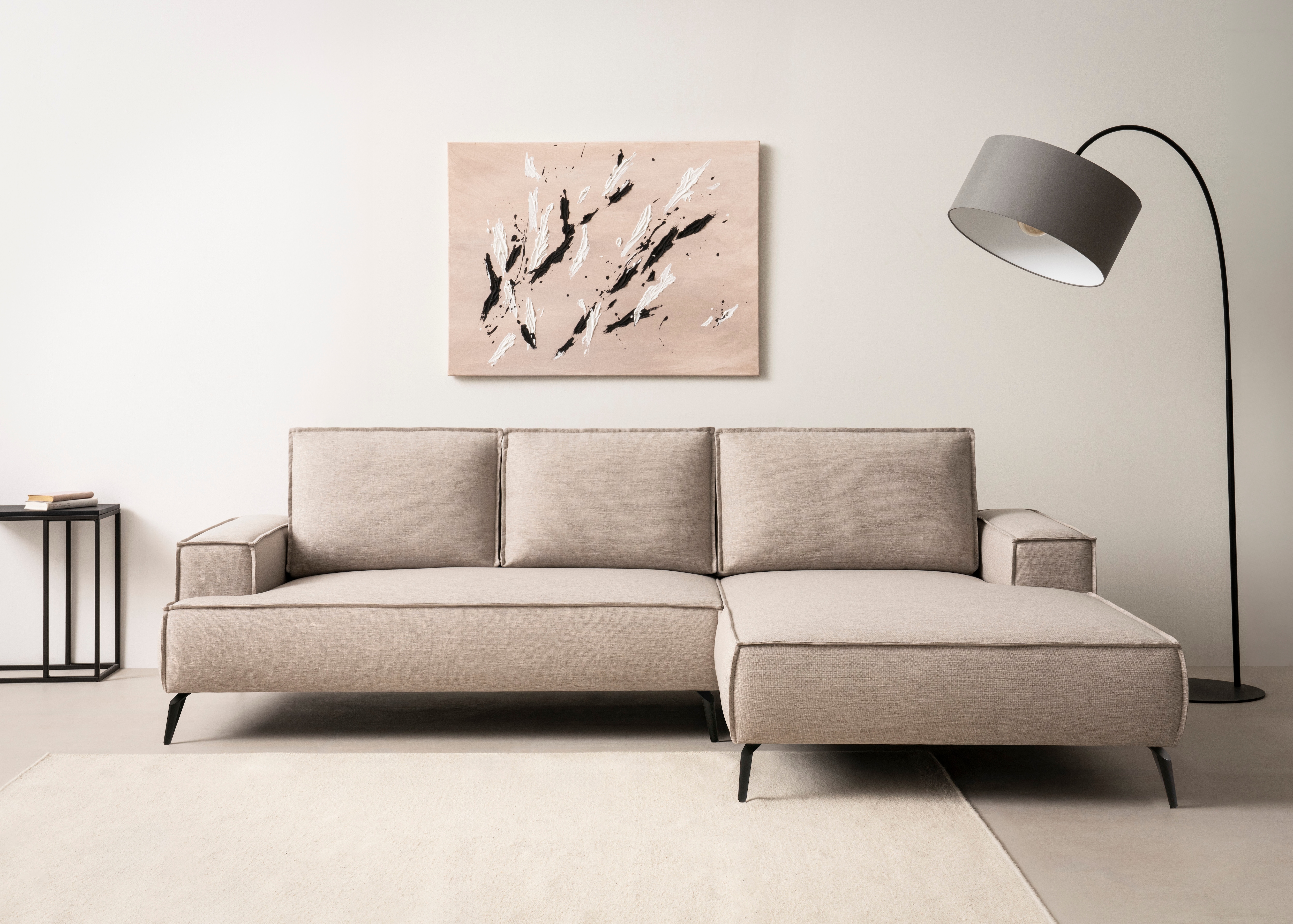 OTTO home Ecksofa "TVINNU Leinenoptik, L-Form, Breite 275 cm" wahlweise Recamiere rechts/links, schwarze Füße, bequemer Sitzkomfort