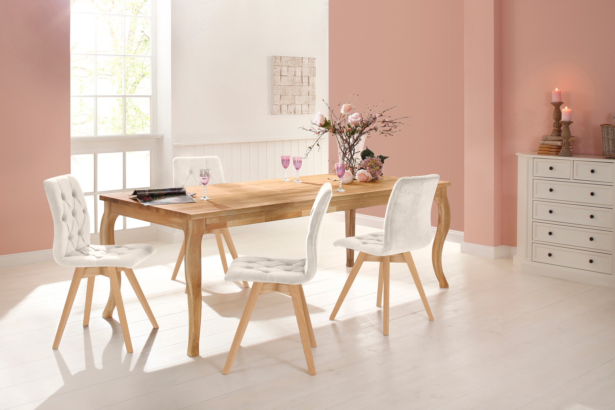 andas Esszimmerstuhl »Rania«, (Set), 4 St., Samtoptik, im 2er/4er/6er Set, Massivholzbeinen