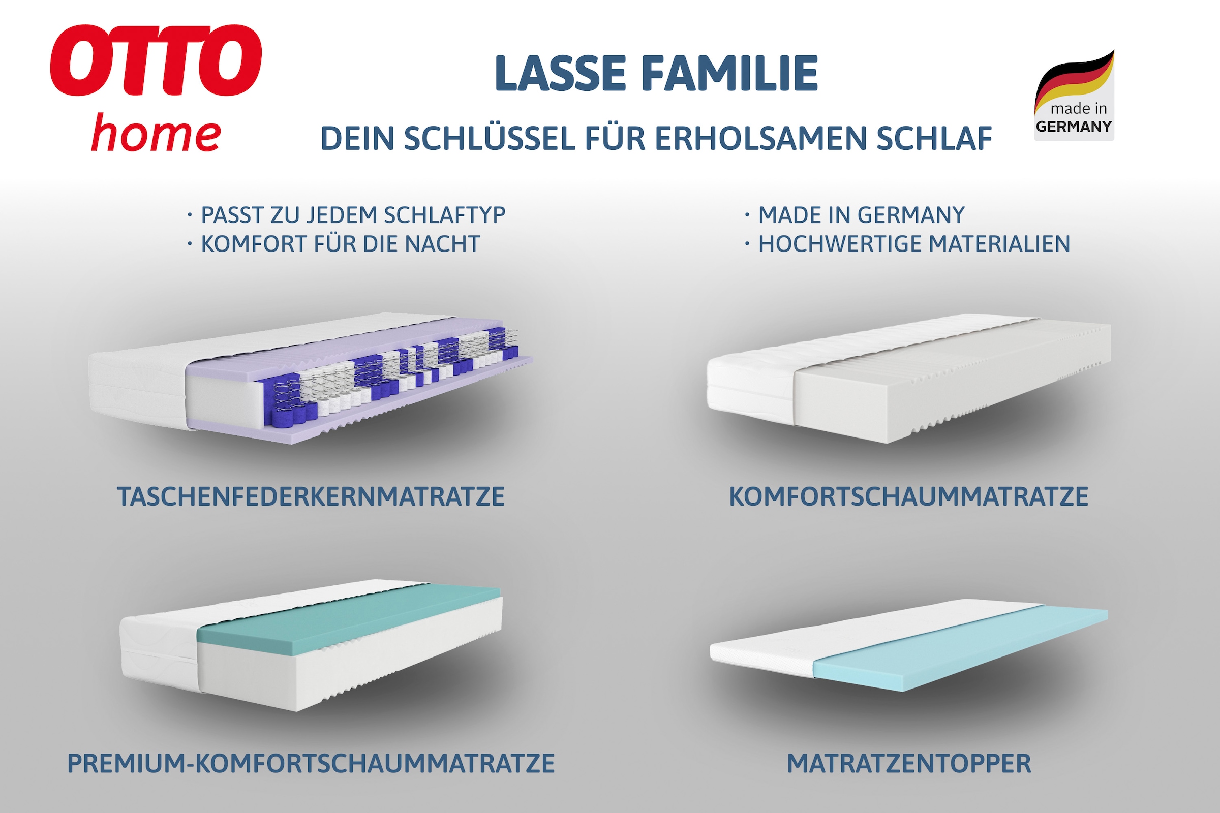 OTTO home Komfortschaummatratze »Lasse, Matratze 90x200 cm, 140x200 cm & weitere Größen, in H2-H4« 22 cm hoch 1 Stk. tlg. Stiftung Warentest "GUT (2,3)", getestet in 90x200, Härtegrad 4