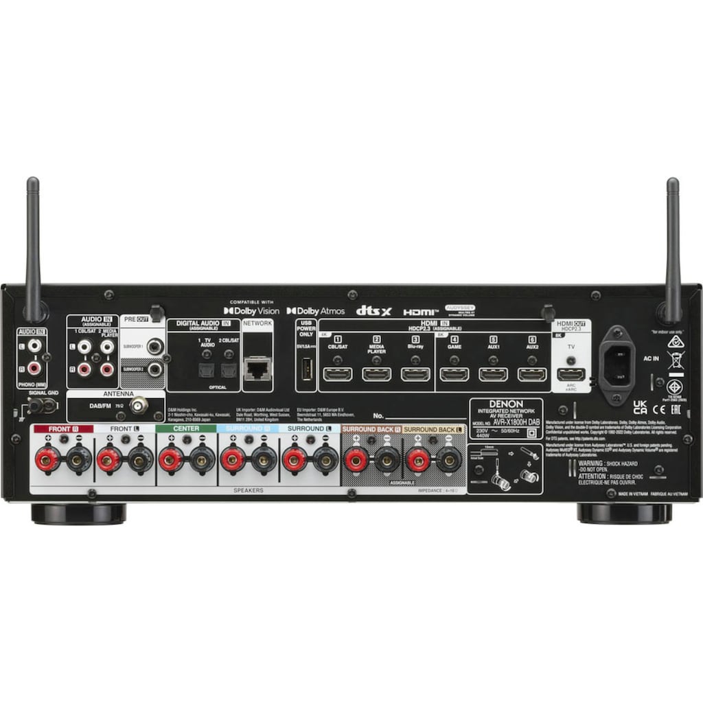 Denon AV-Receiver »AVR-X1800H«, 7.2, (Bluetooth-LAN (Ethernet)-WLAN FM Tuner-Hi-Res Audio-Internetradio-Sprachsteuerung-USB-Mediaplayer-Sleeptimer-Software Update über USB)