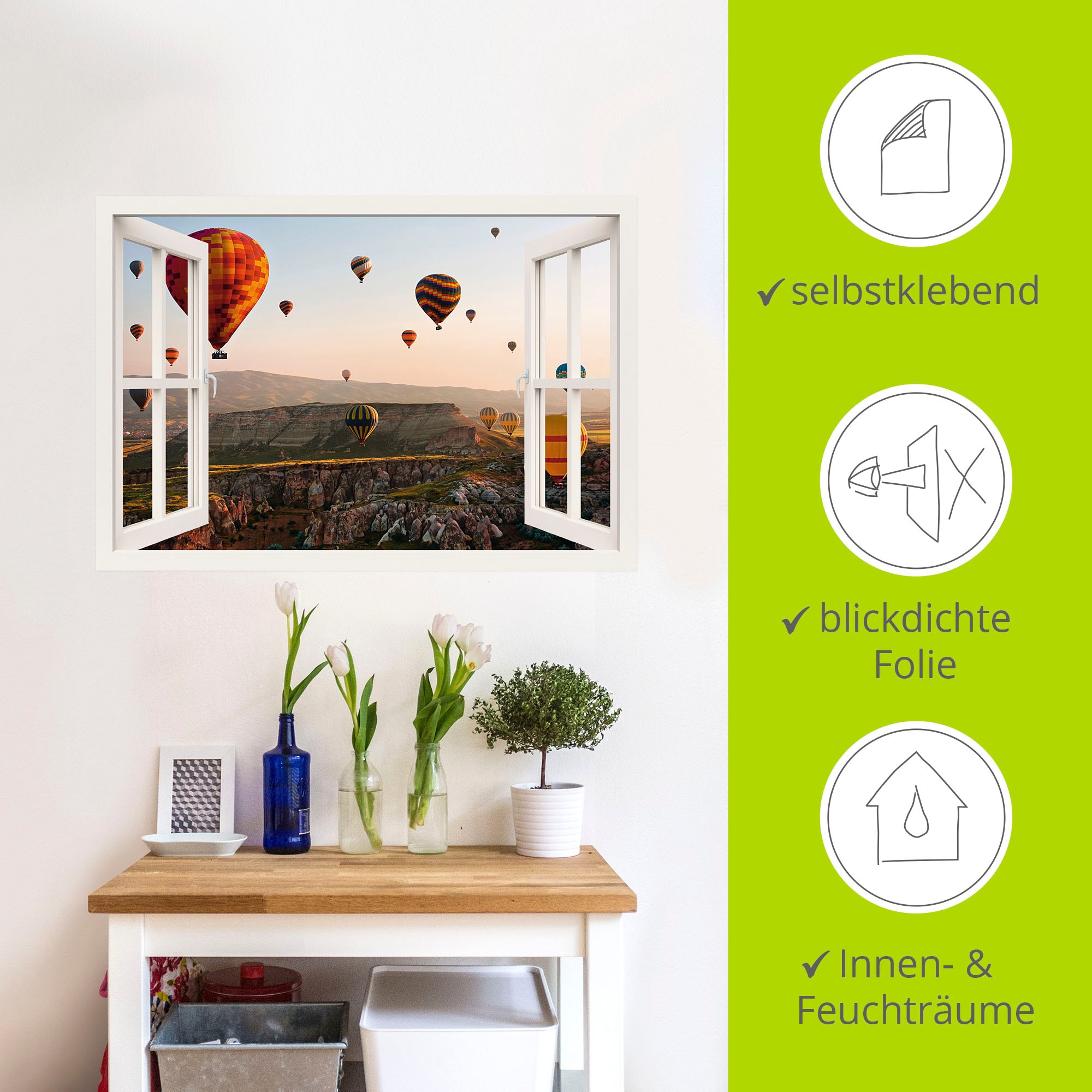 Artland Wandbild »Fensterblick Kappadokien Ballonfahrt«, Ballonfahren, (1 St.), als Poster, Wandaufkleber in verschied. Größen