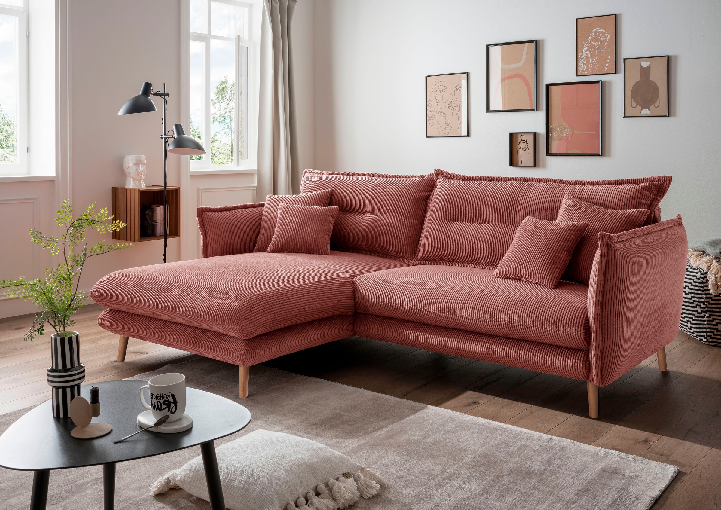 Home affaire Ecksofa "Levke, 255 x 180 cm, modern und bequem" zwei verschiedene Fußfarben wählbar