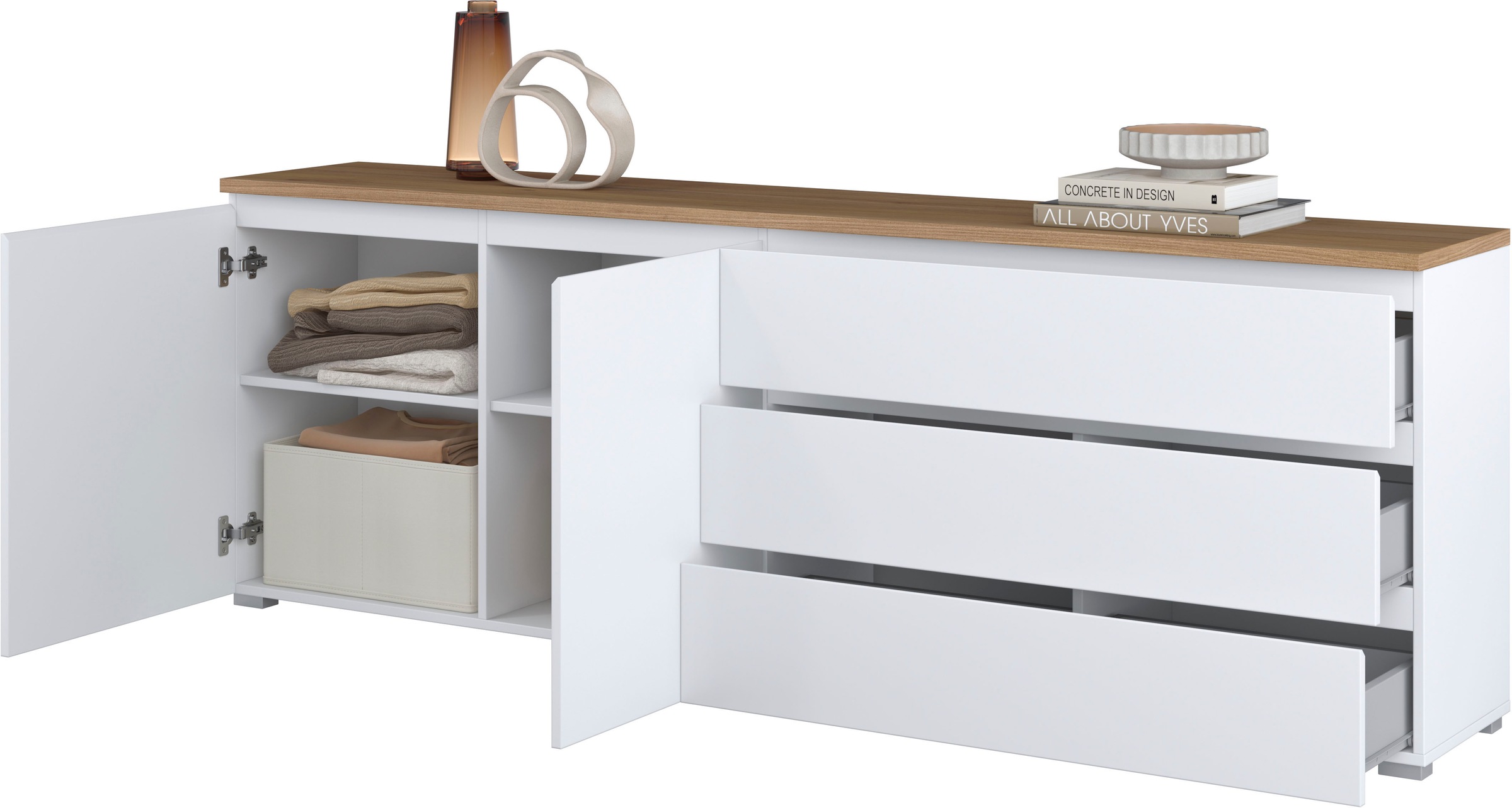 INOSIGN Sideboard »Modo, Breite 200 cm, moderne grifflose Kommode 2Türen/3 SK«, Schubladenkommode mit viel Stauraum, Einlegeböden verstellbar