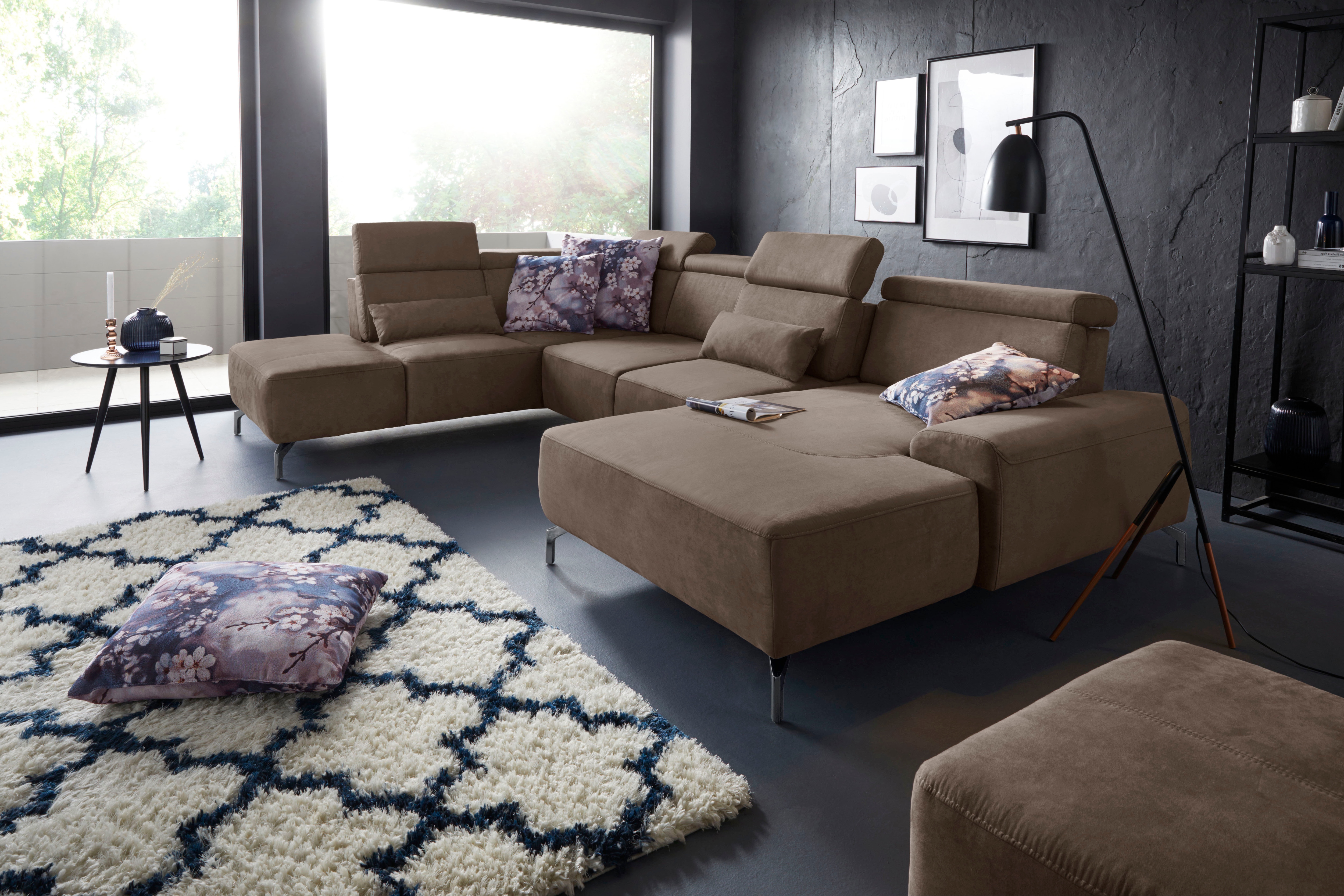sit&more Wohnlandschaft "Gizeh U-Form" 15 cm Fußhöhe, inklusive Sitztiefenverstellung und Kopfteilverstellung